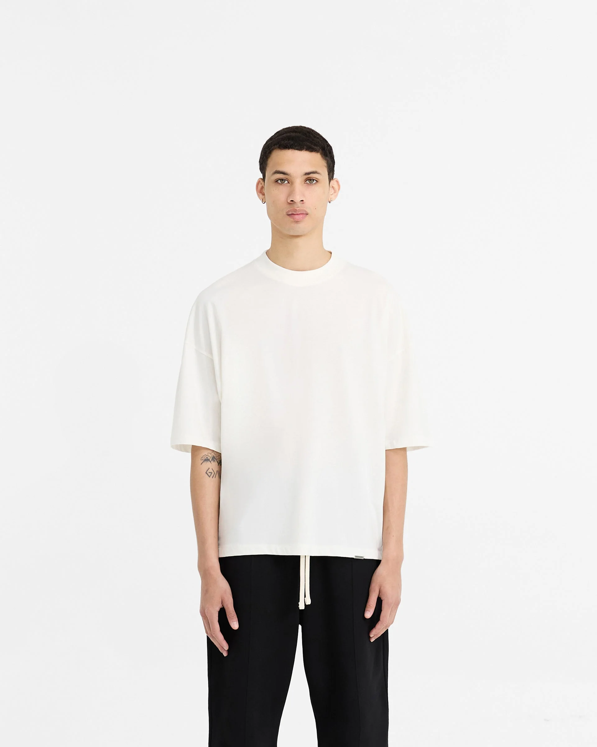 2 x Initial Boxy T-Shirt - Flat White & Black - Image 2