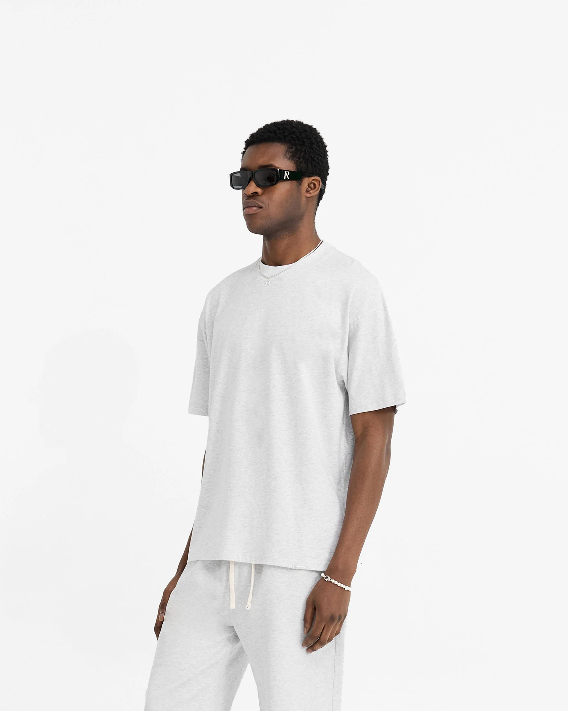2 x Initial Oversized T-Shirt - Ice Grey Marl - Image 3
