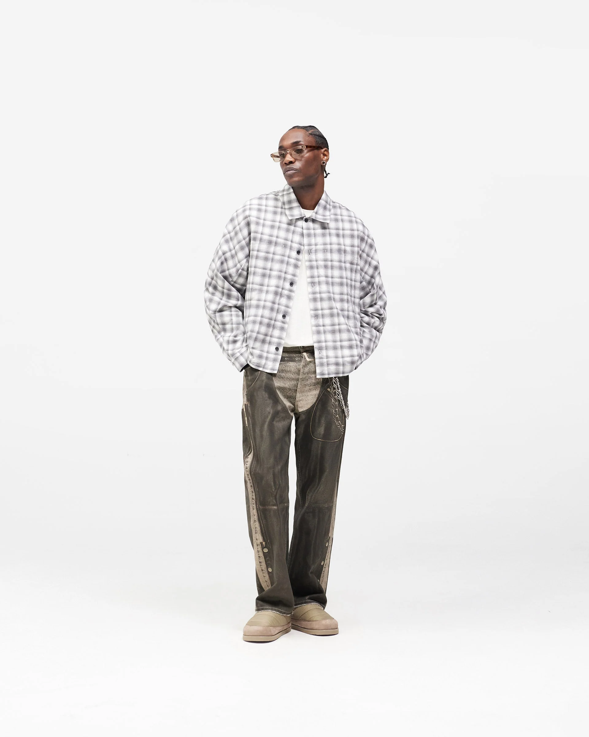 Arch Flannel Shirt - Flat White Jet Black - Image 8