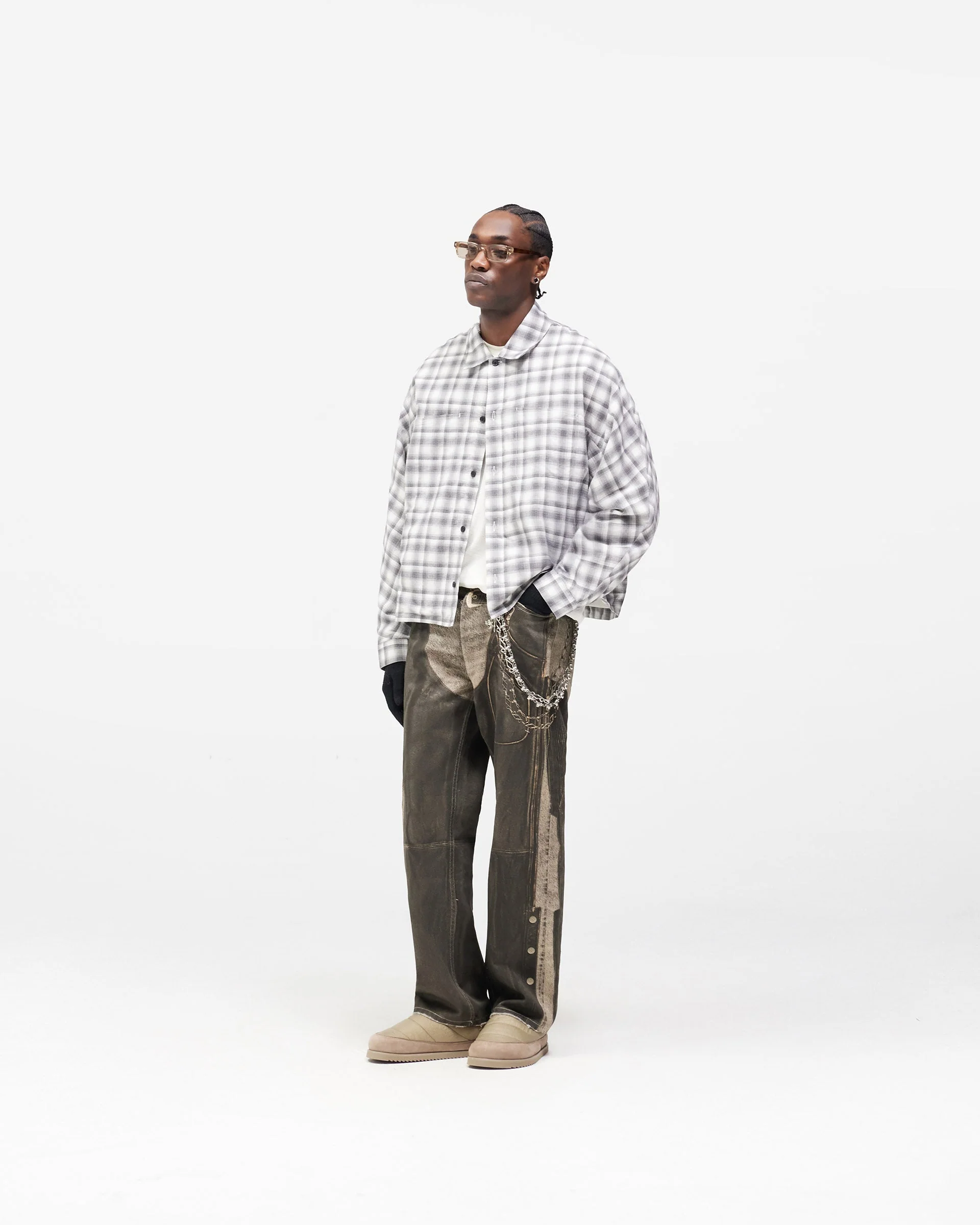 Arch Flannel Shirt - Flat White Jet Black - Image 9