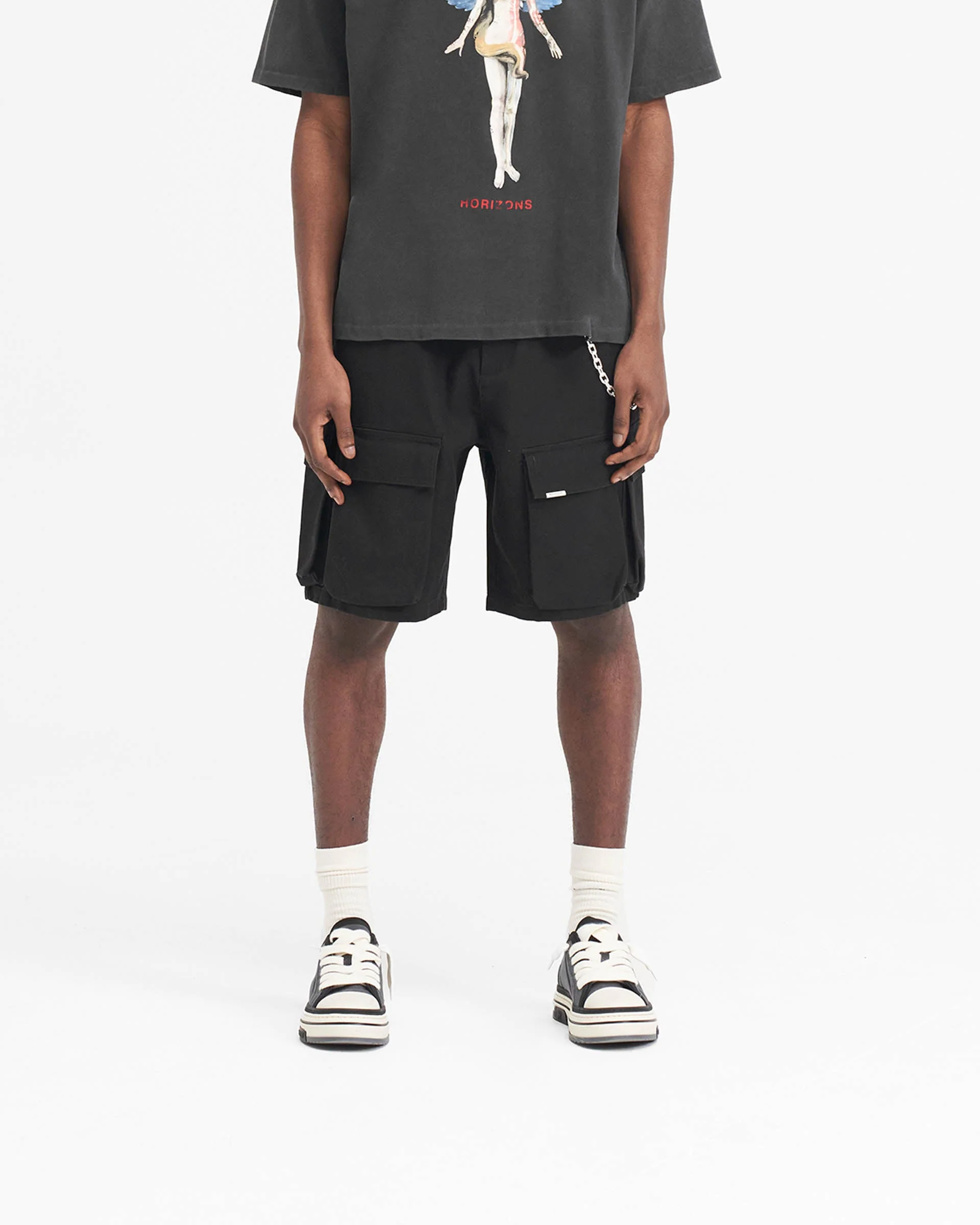 Baggy Cotton Cargo Short - Black - Image 3