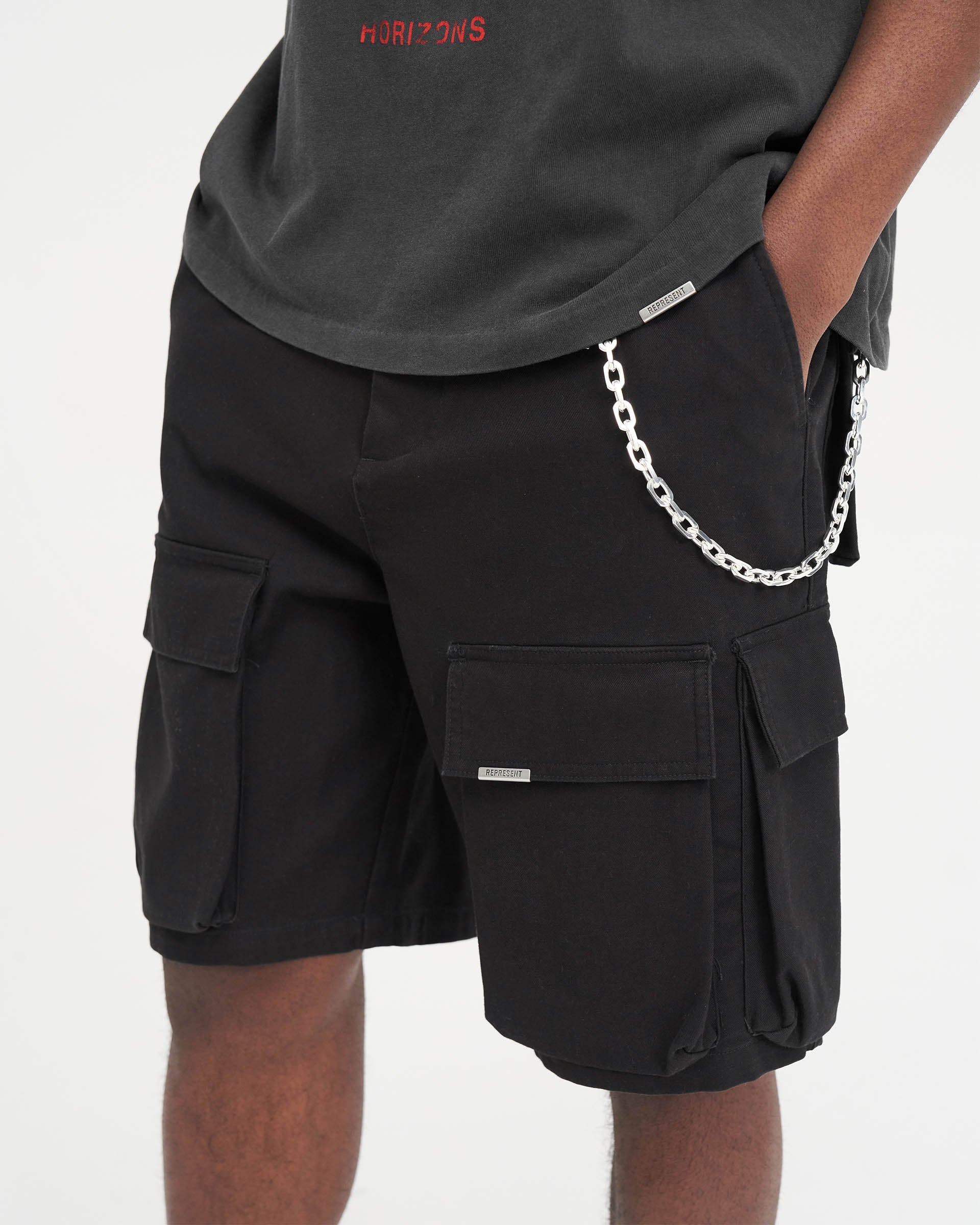 Baggy Cotton Cargo Short - Black - Image 5