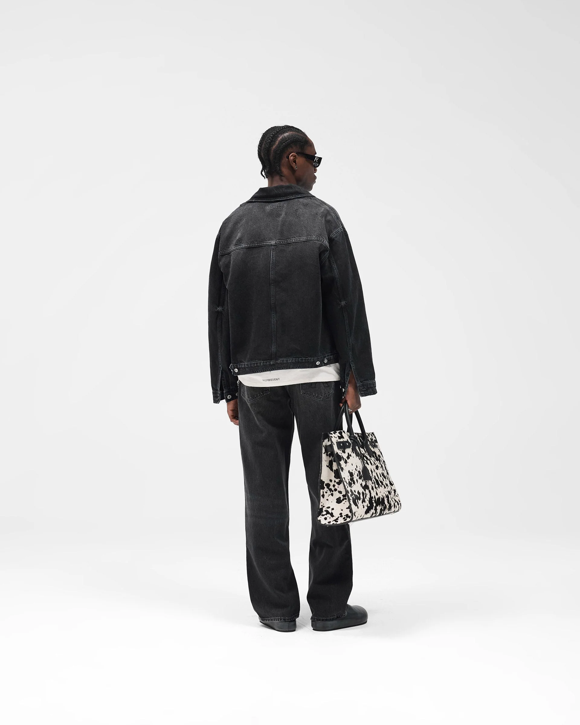 Collared Denim Jacket - Aged Black - Image 11