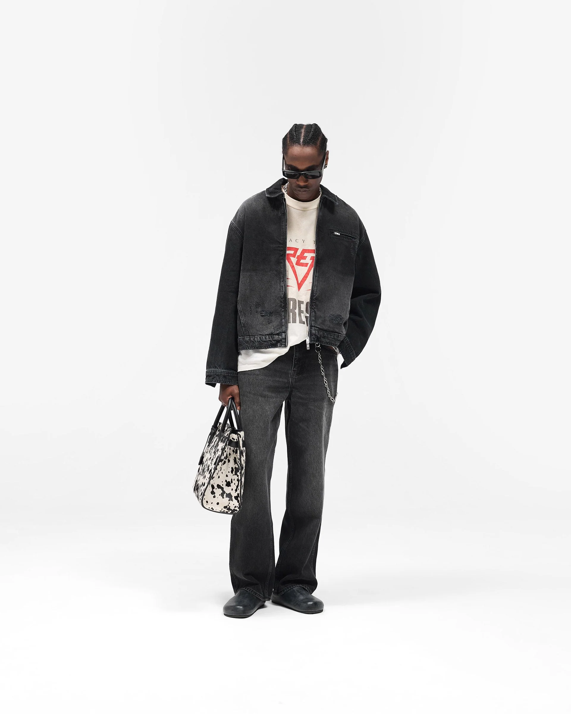 Collared Denim Jacket - Aged Black - Image 12