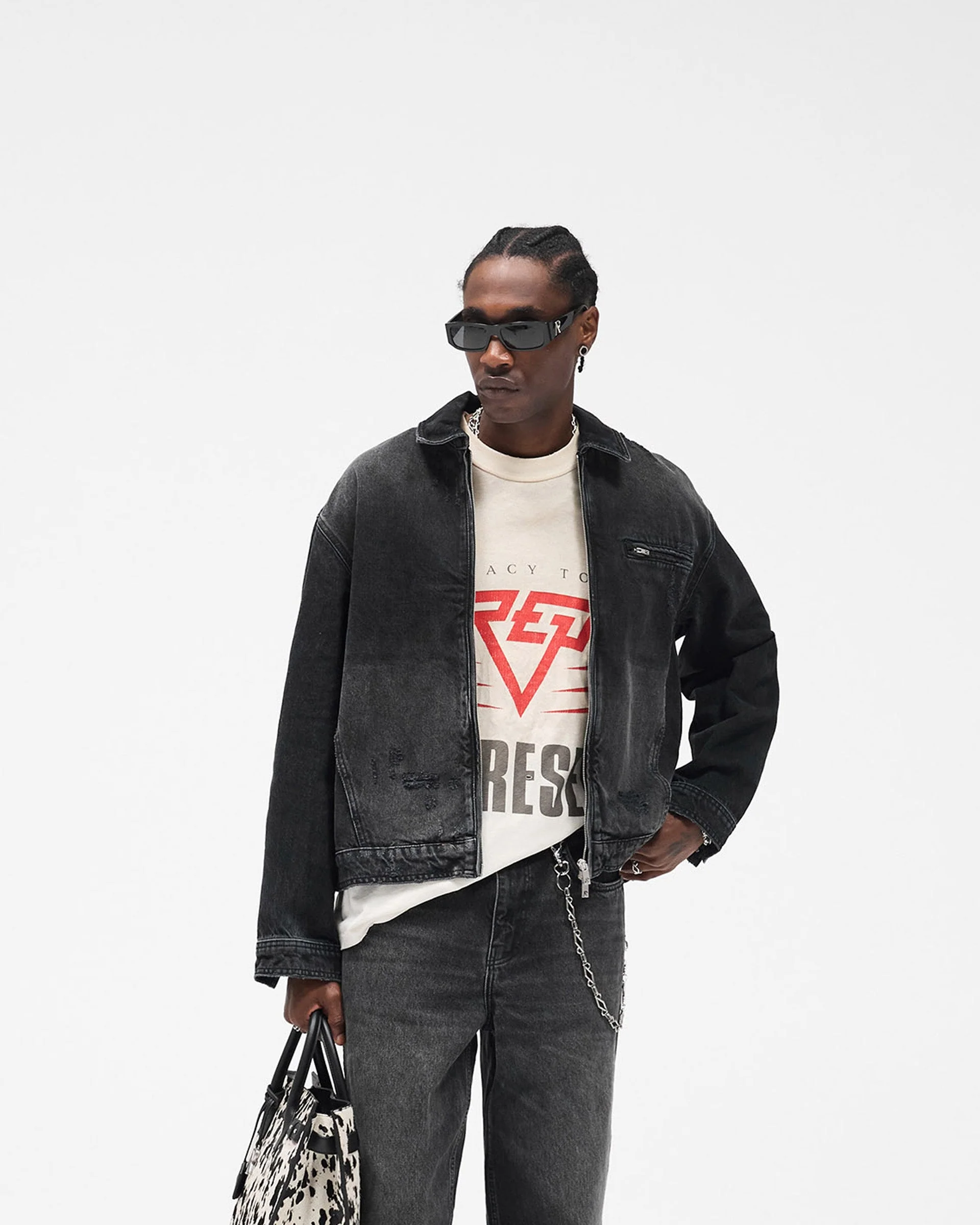 Collared Denim Jacket - Aged Black - Image 2