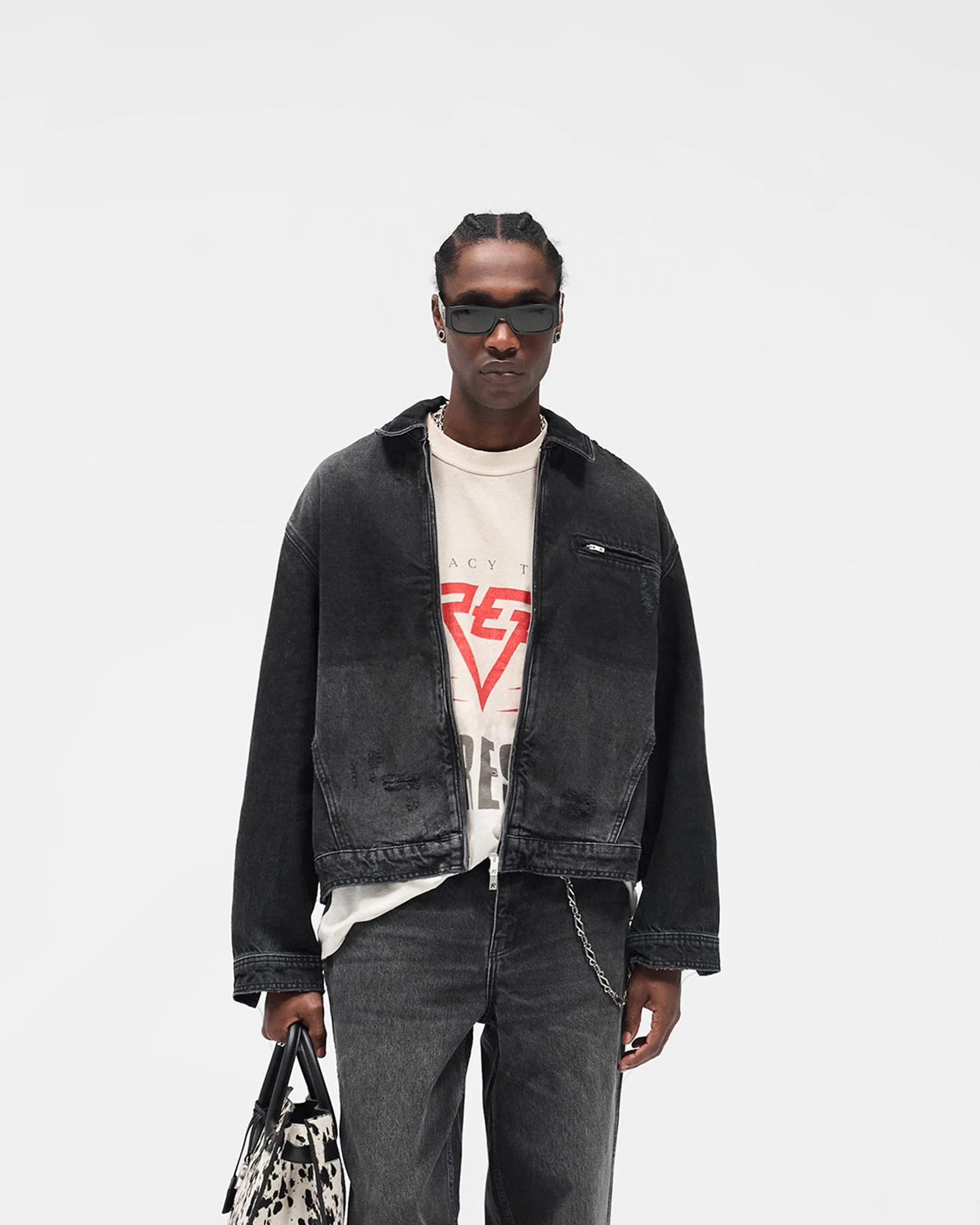 Collared Denim Jacket - Aged Black - Image 3