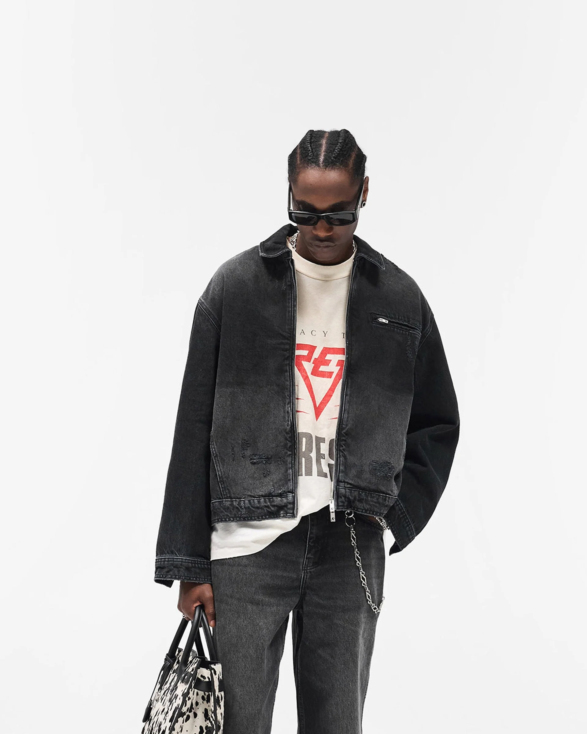 Collared Denim Jacket - Aged Black - Image 5