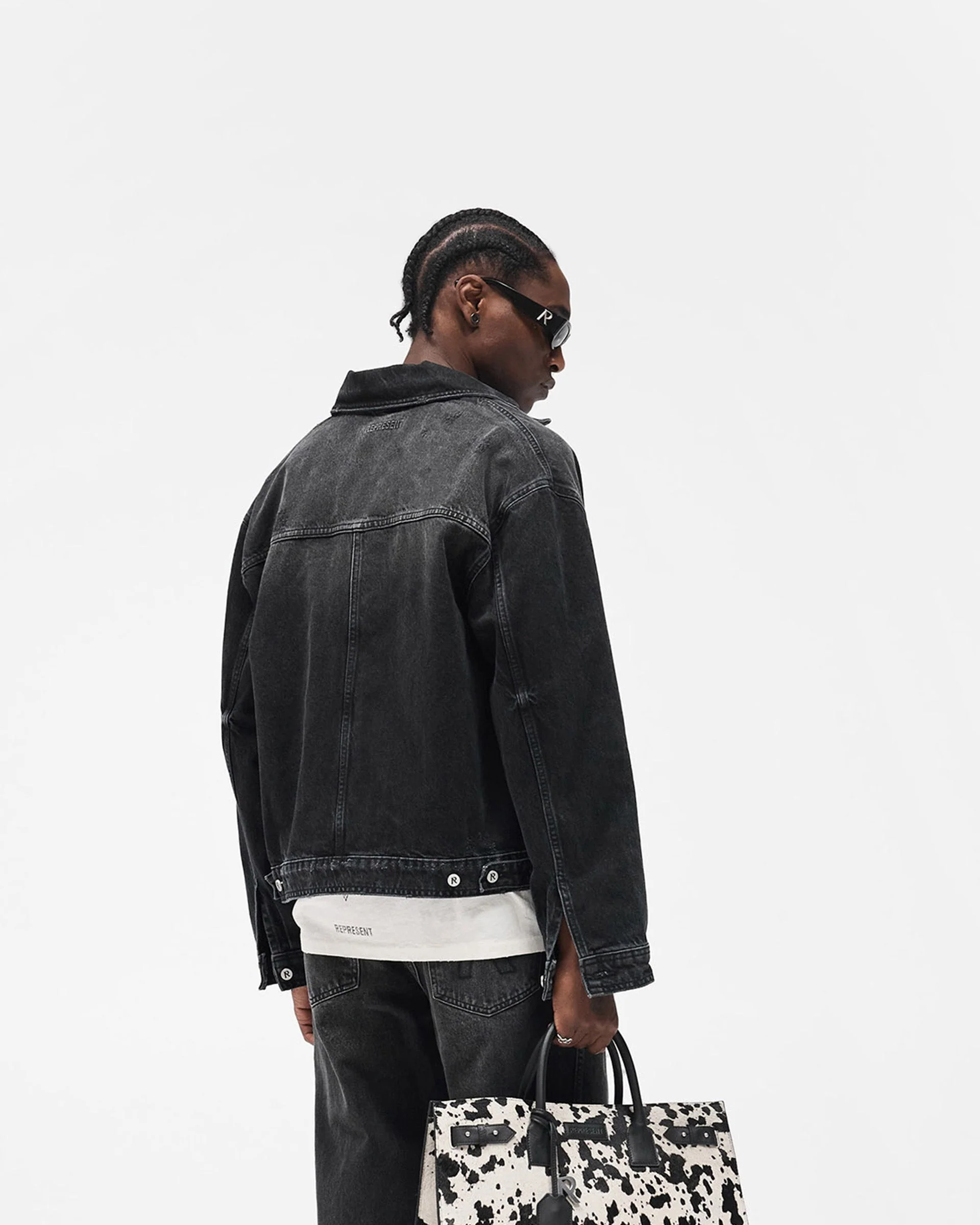 Collared Denim Jacket - Aged Black - Image 6