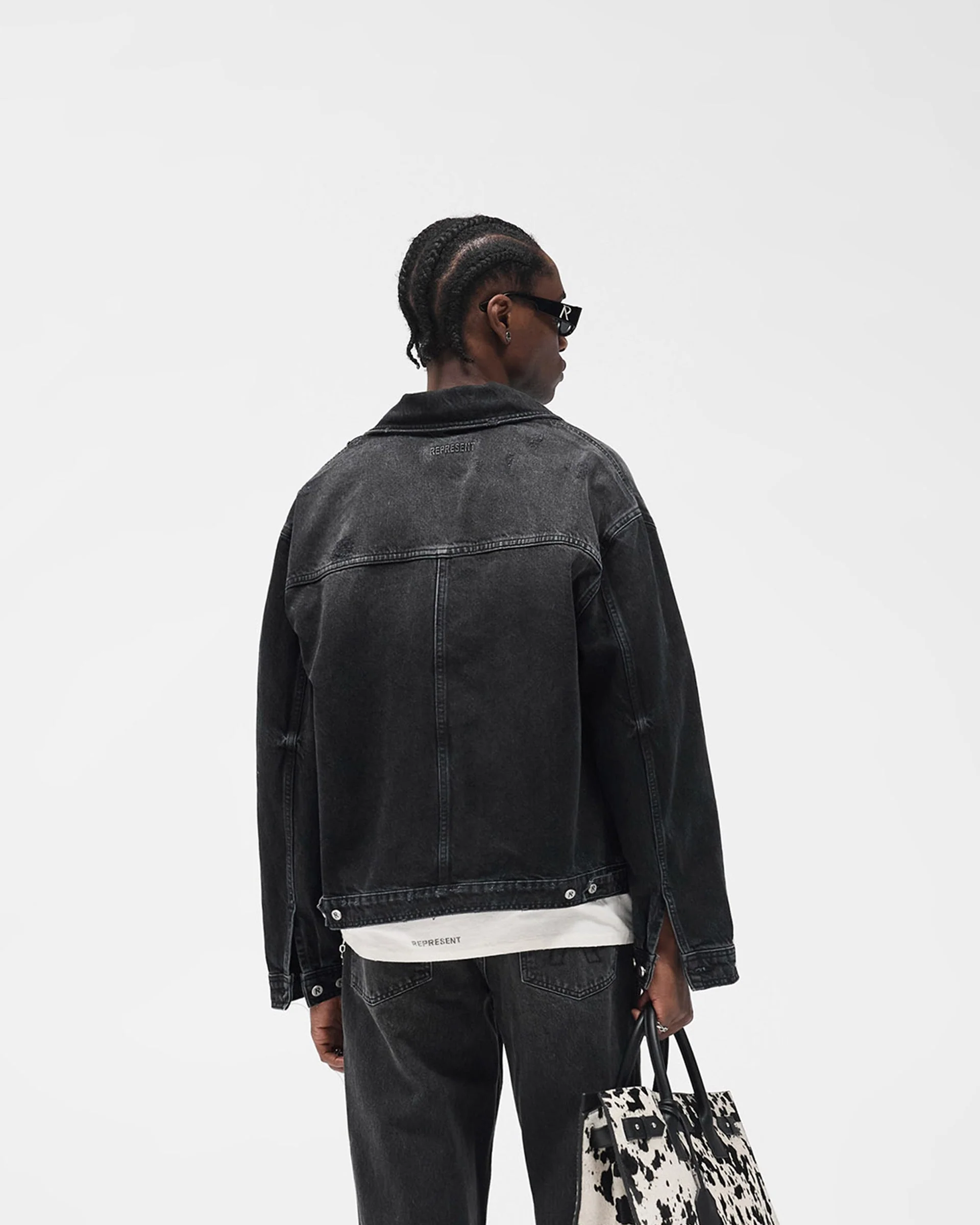 Collared Denim Jacket - Aged Black - Image 7