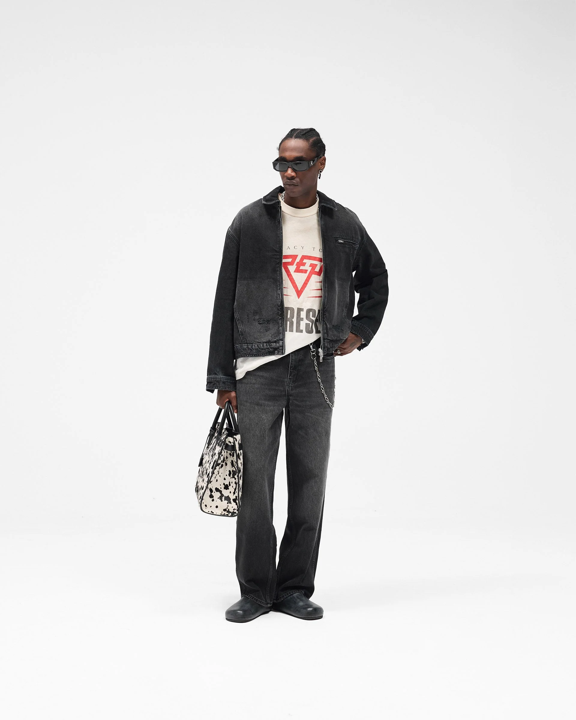 Collared Denim Jacket - Aged Black - Image 8