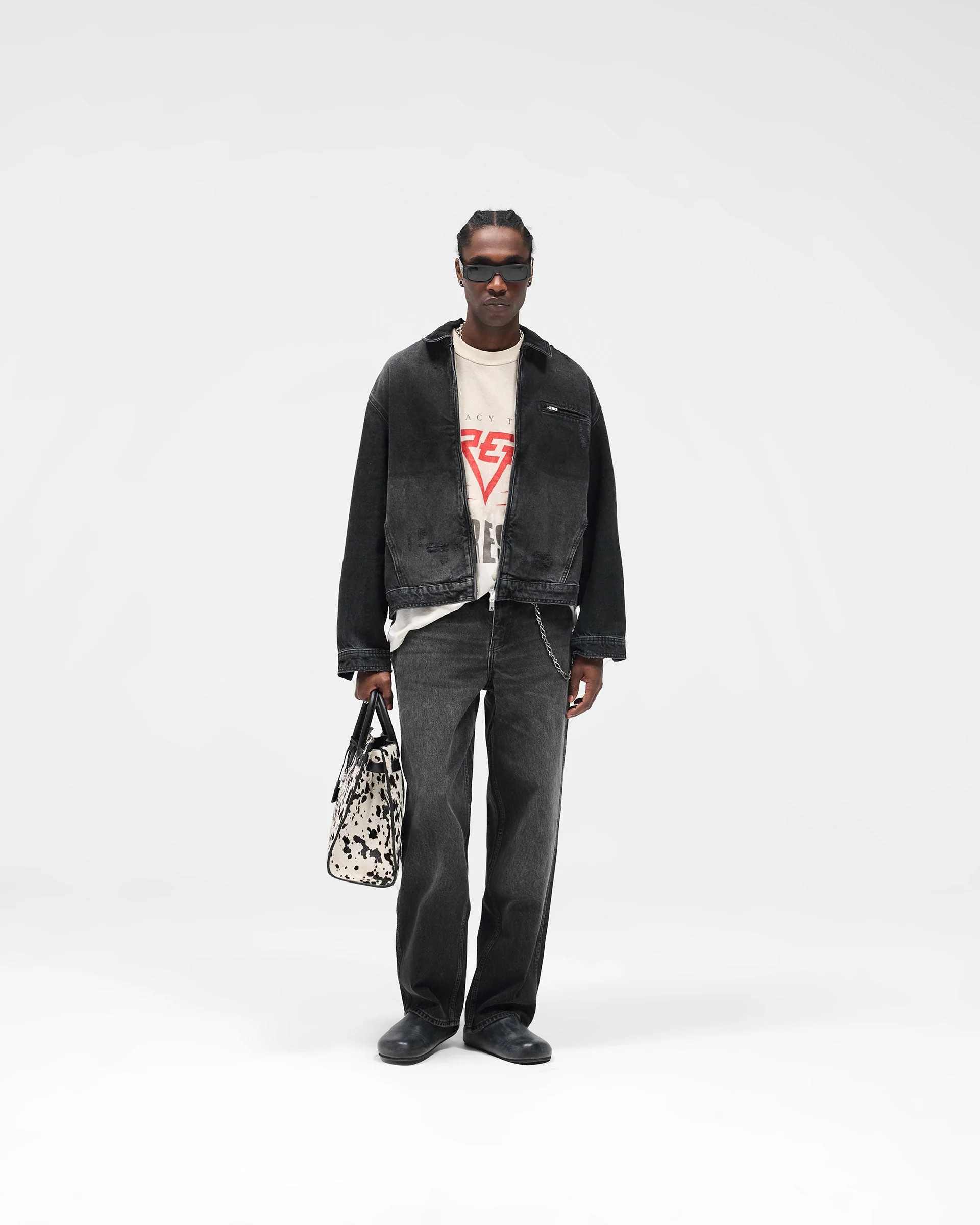 Collared Denim Jacket - Aged Black - Image 9