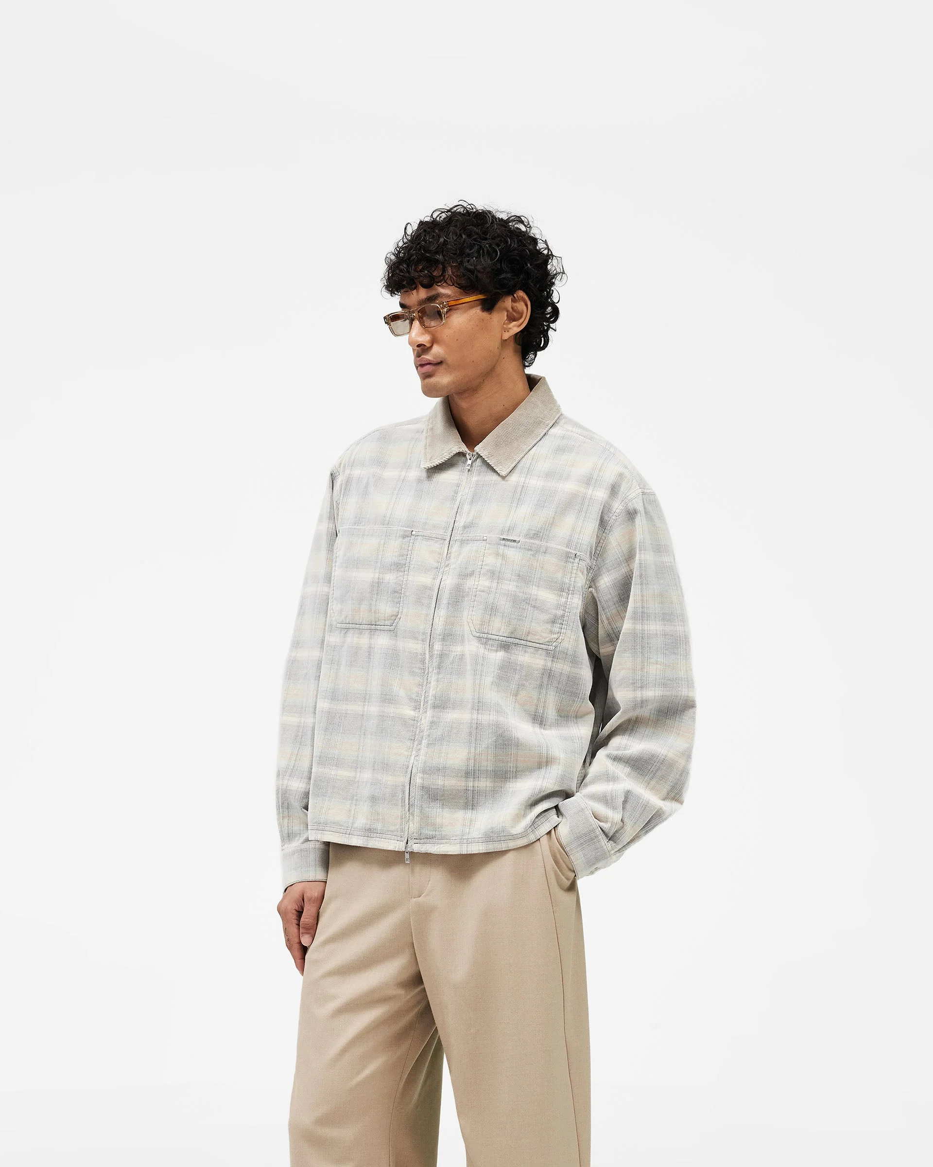 Cord Zip Flannel Shirt - Mineral - Image 2