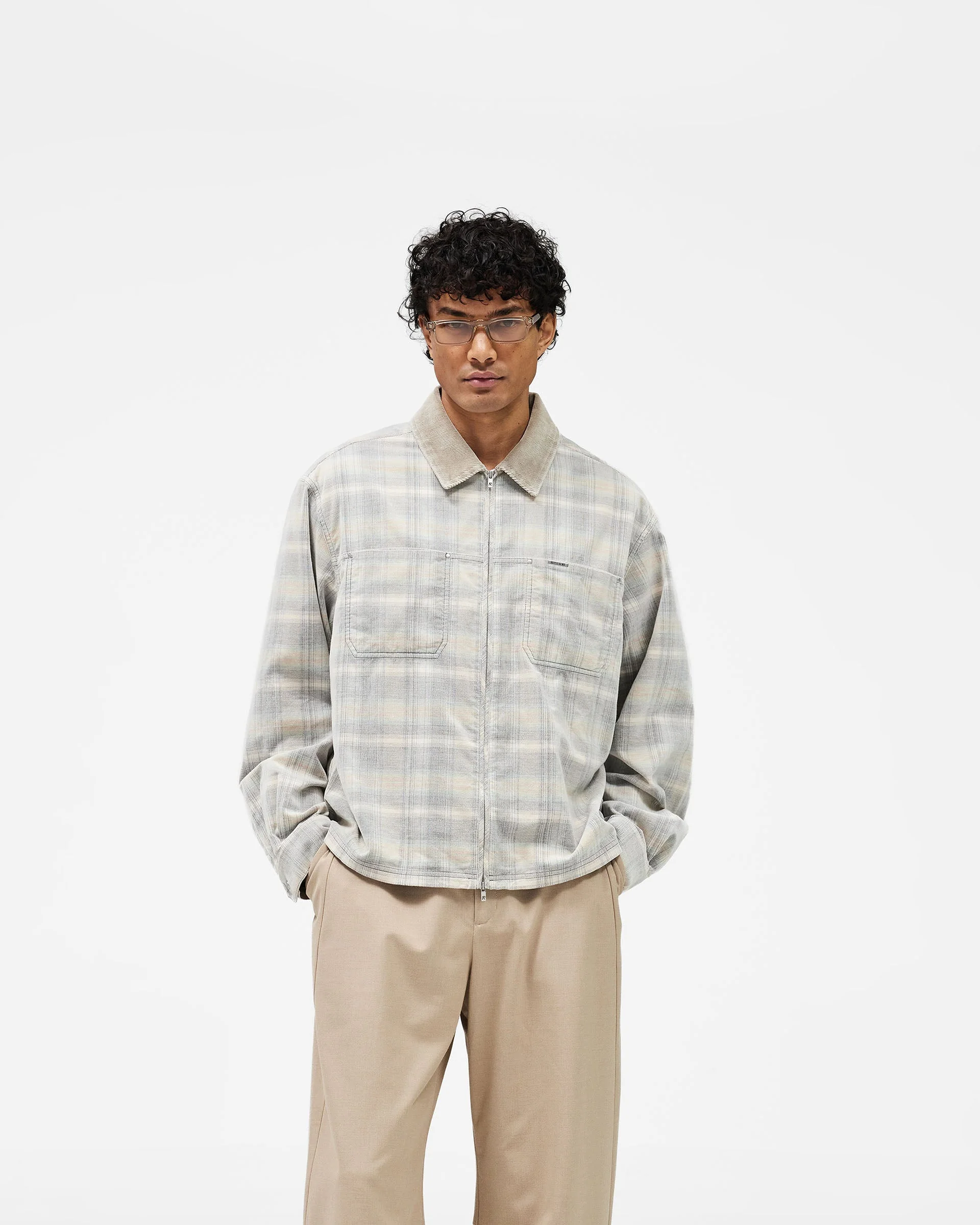 Cord Zip Flannel Shirt - Mineral - Image 3