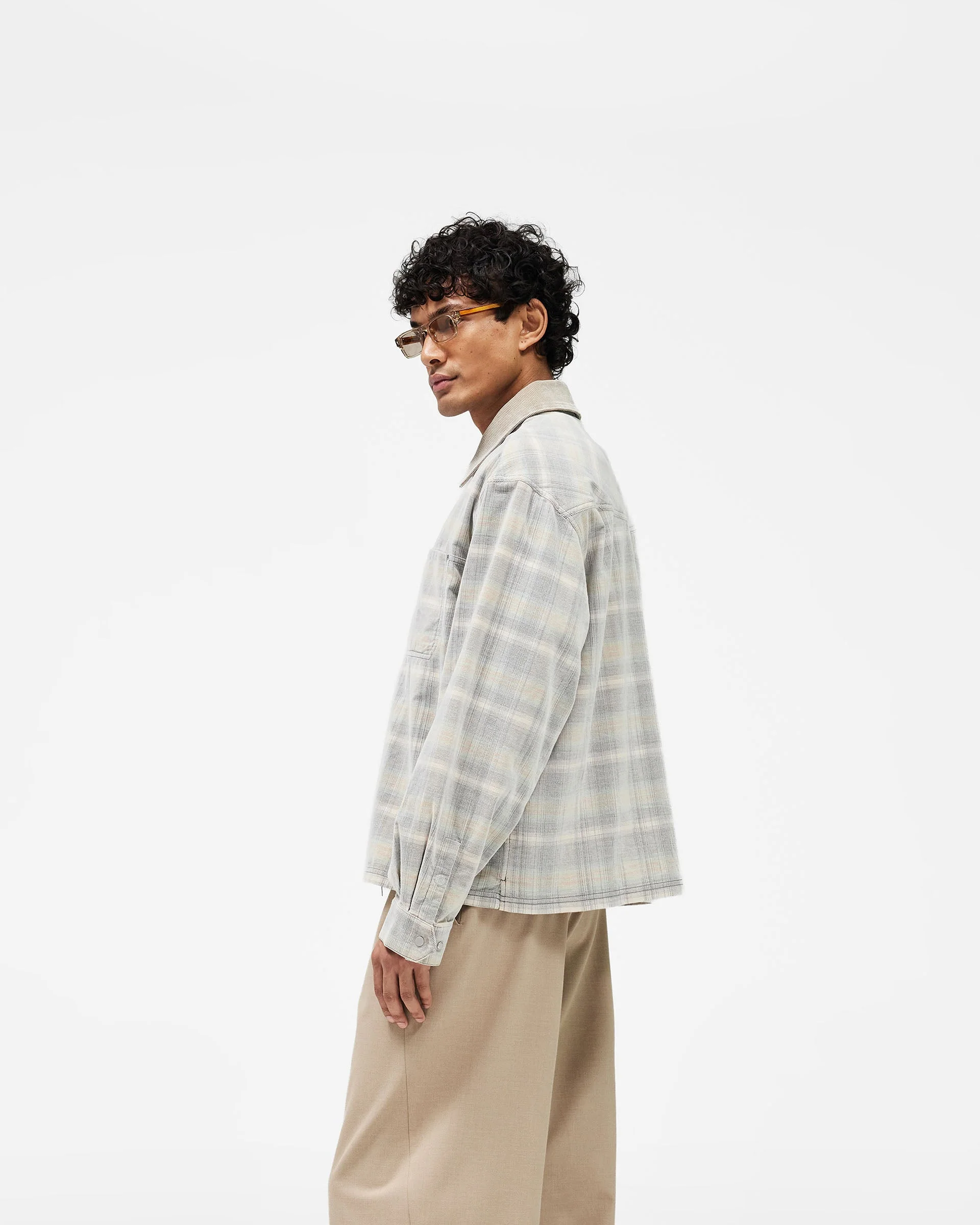 Cord Zip Flannel Shirt - Mineral - Image 4