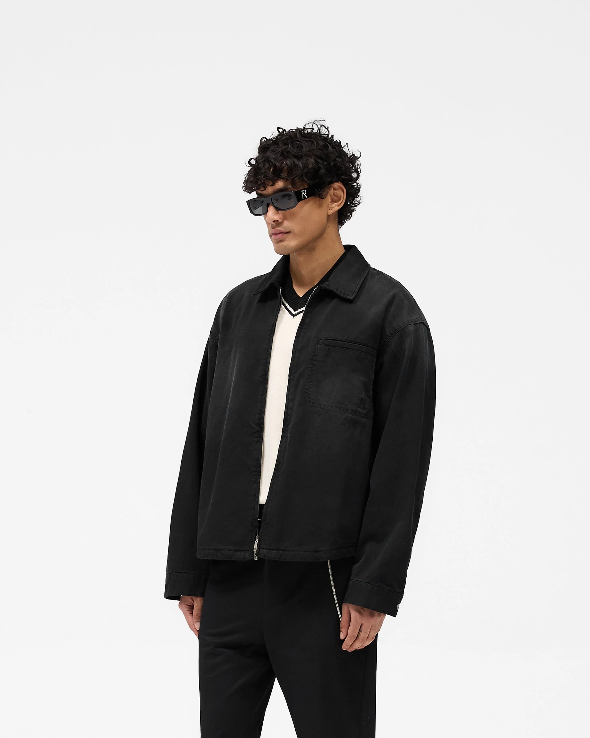 Cotton Zip Through Shirt - Black - Image 2