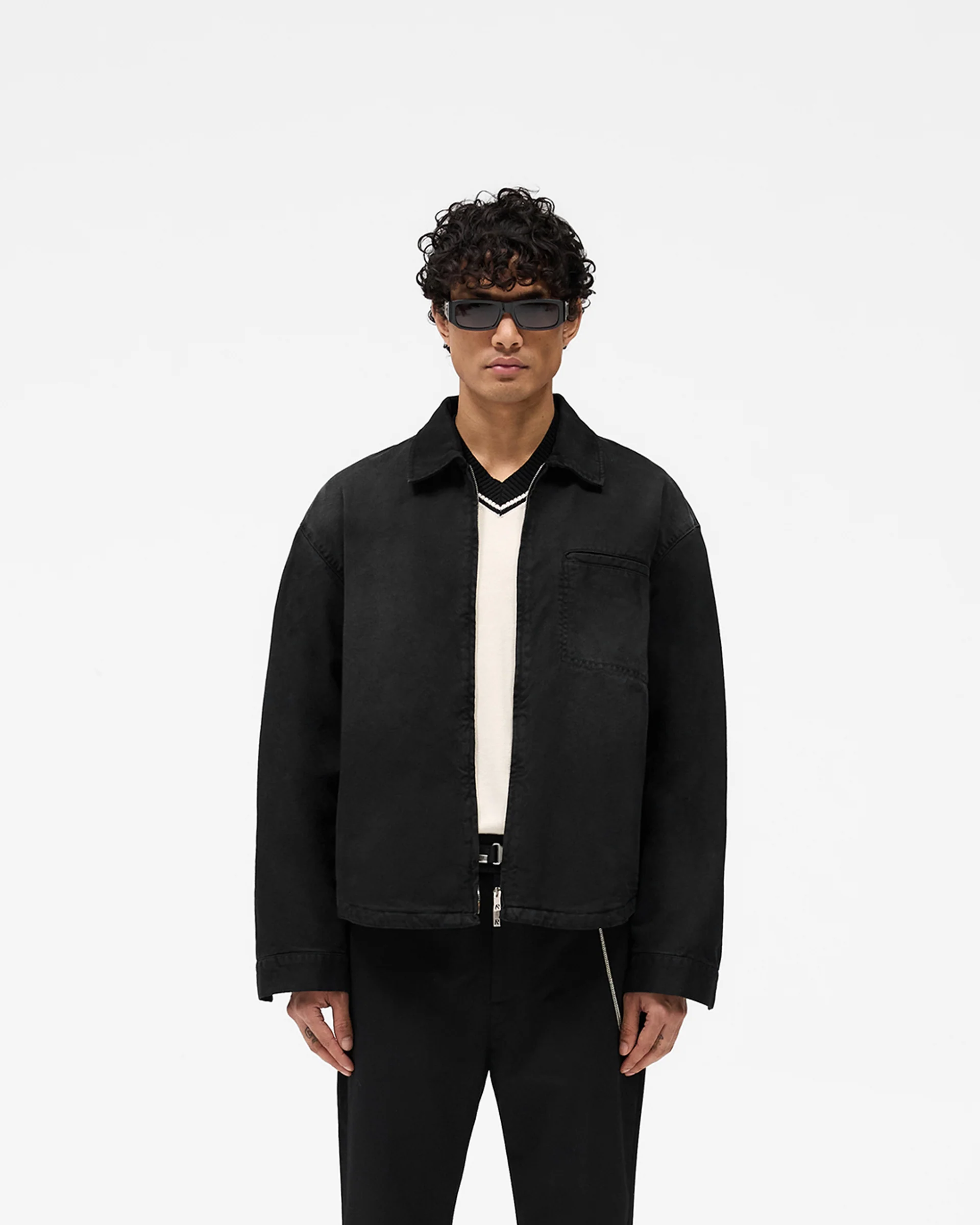 Cotton Zip Through Shirt - Black - Image 3