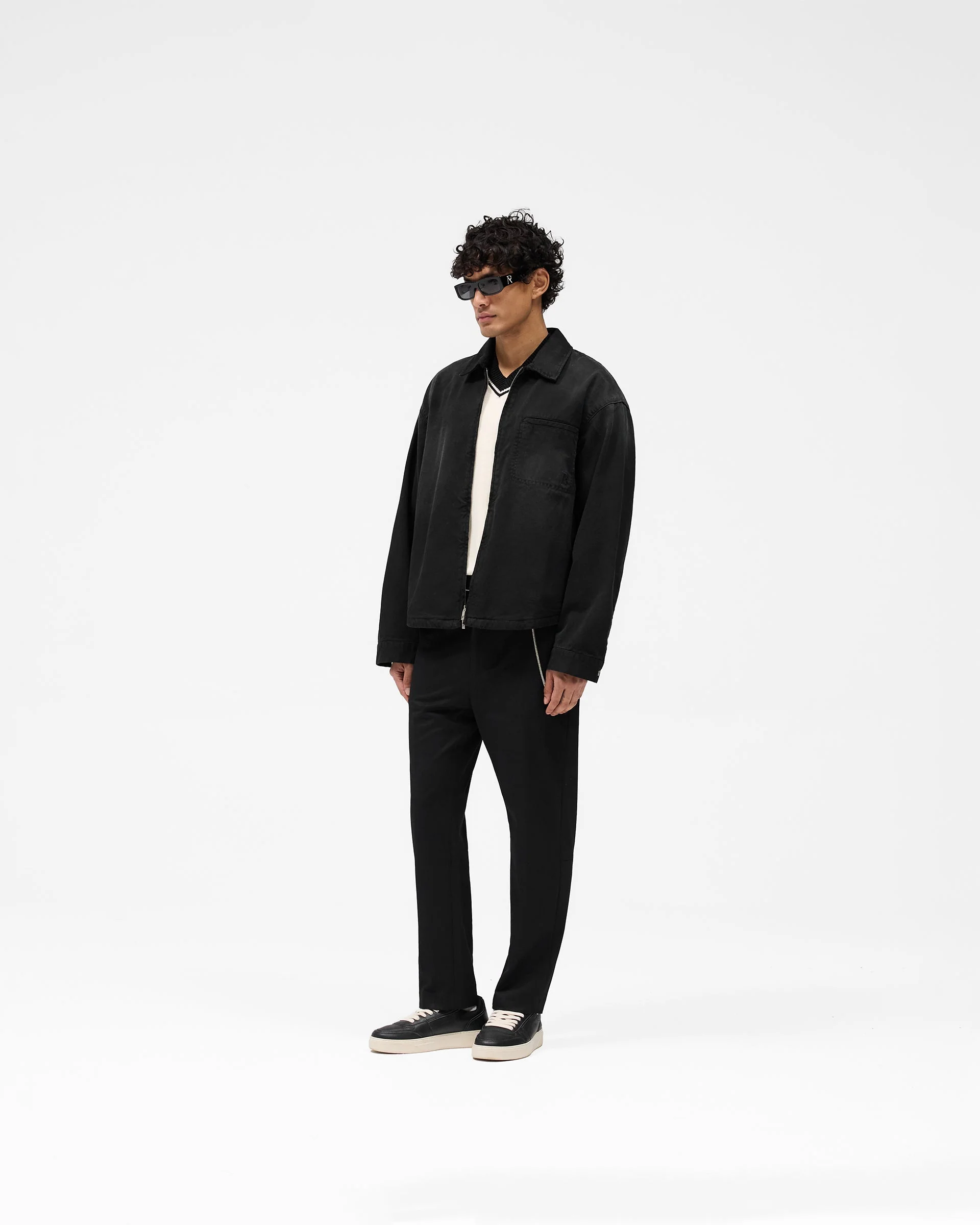 Cotton Zip Through Shirt - Black - Image 5