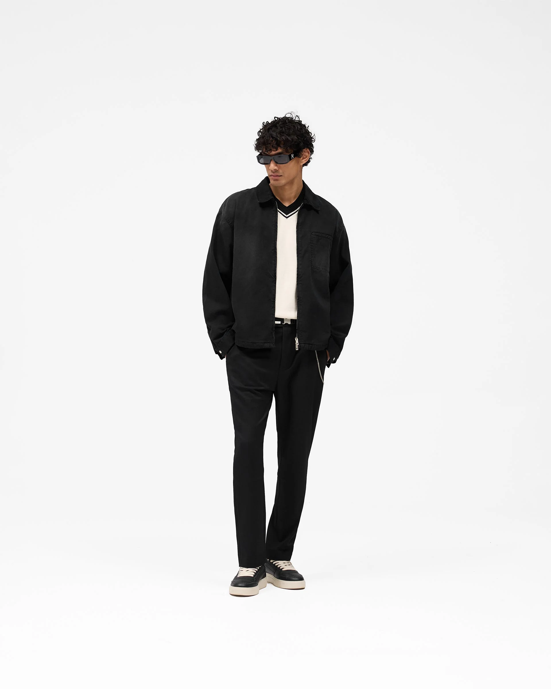 Cotton Zip Through Shirt - Black - Image 6