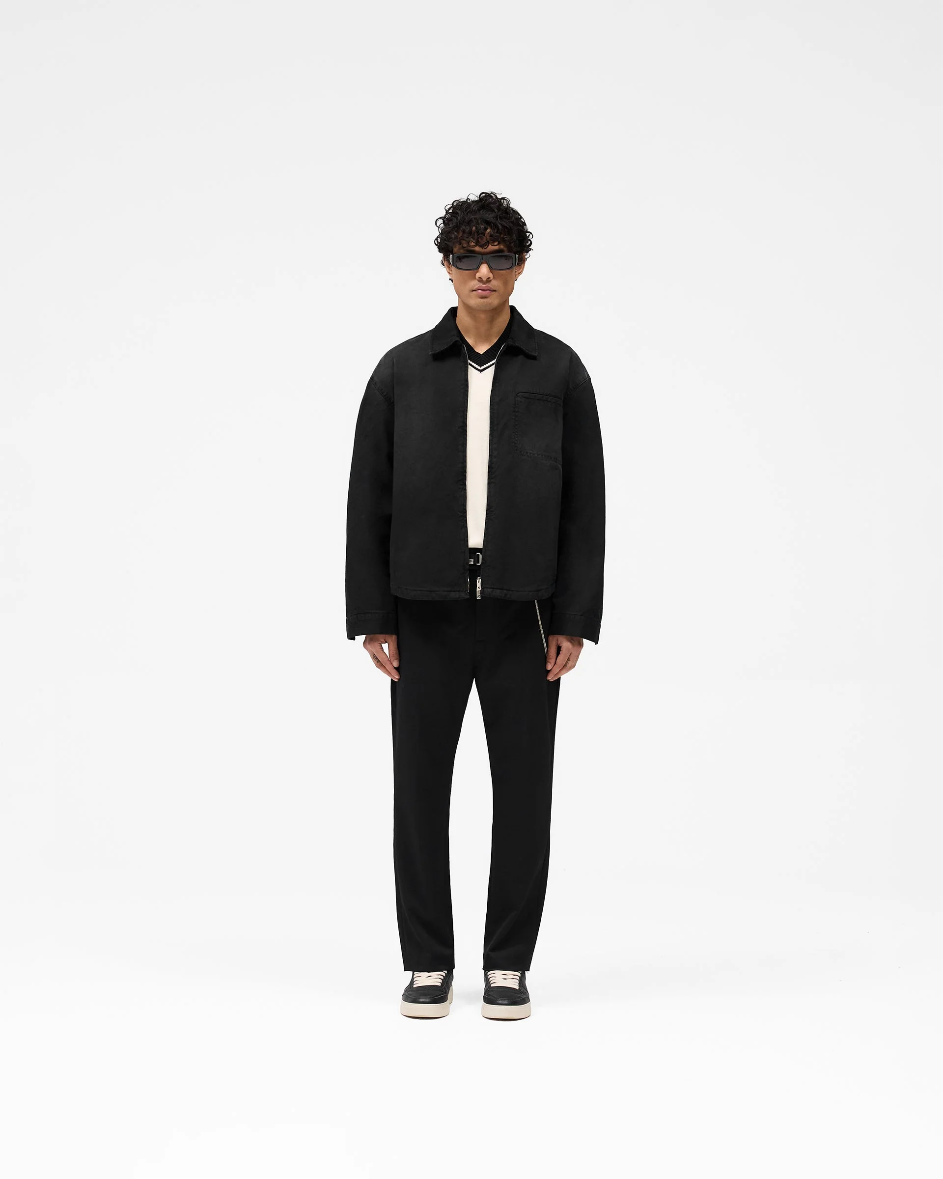 Cotton Zip Through Shirt - Black - Image 7