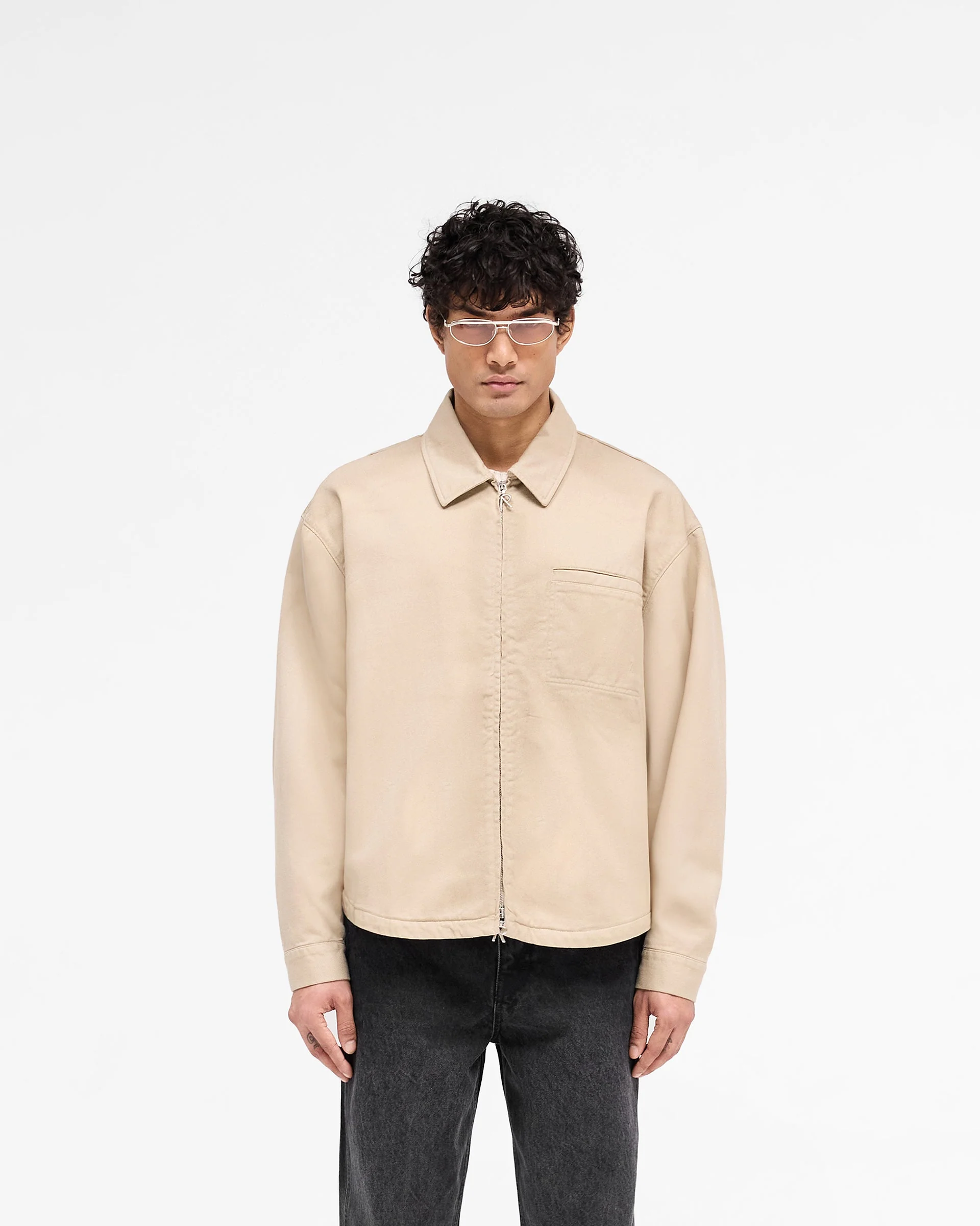 Cotton Zip Through Shirt - Beige - Image 3