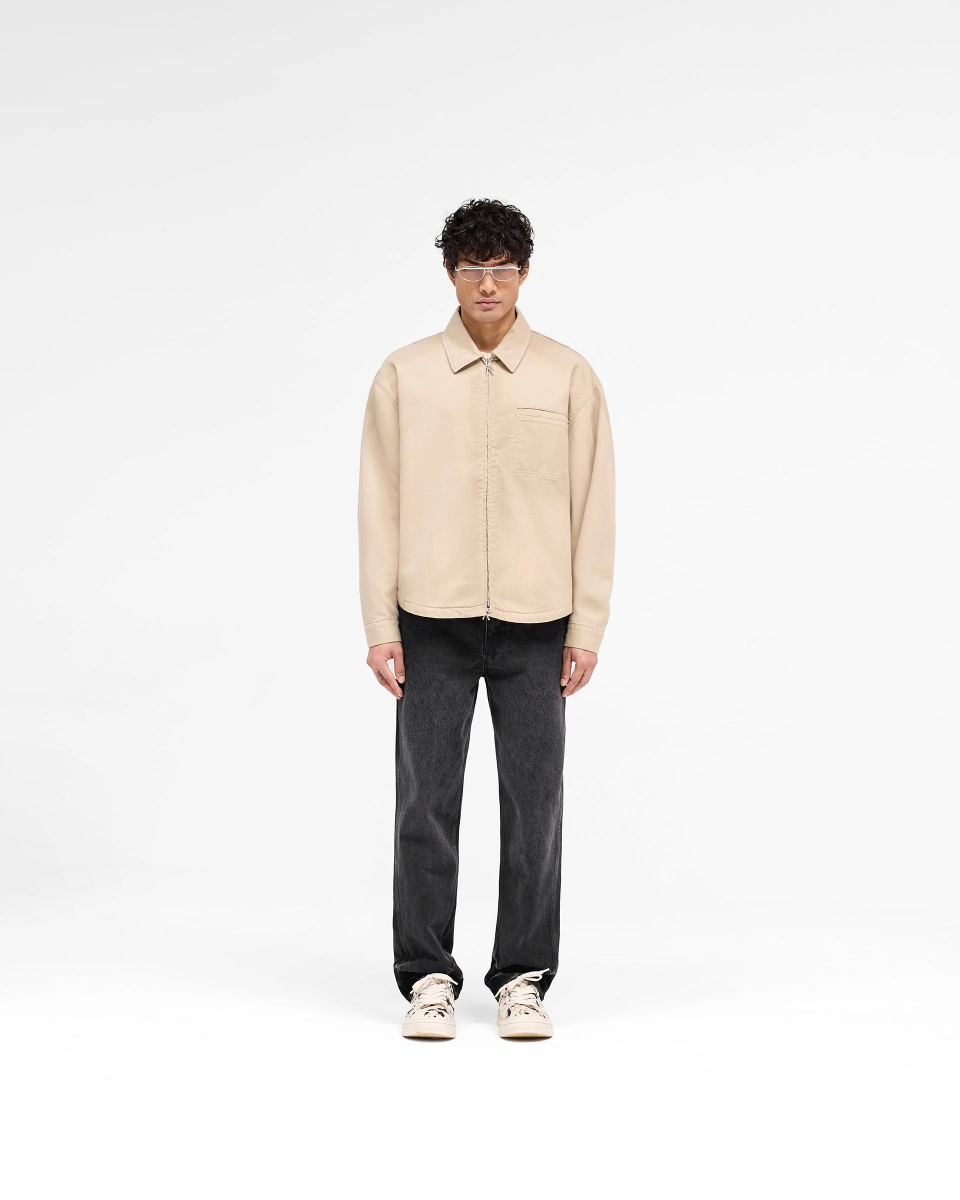 Cotton Zip Through Shirt - Beige - Image 5