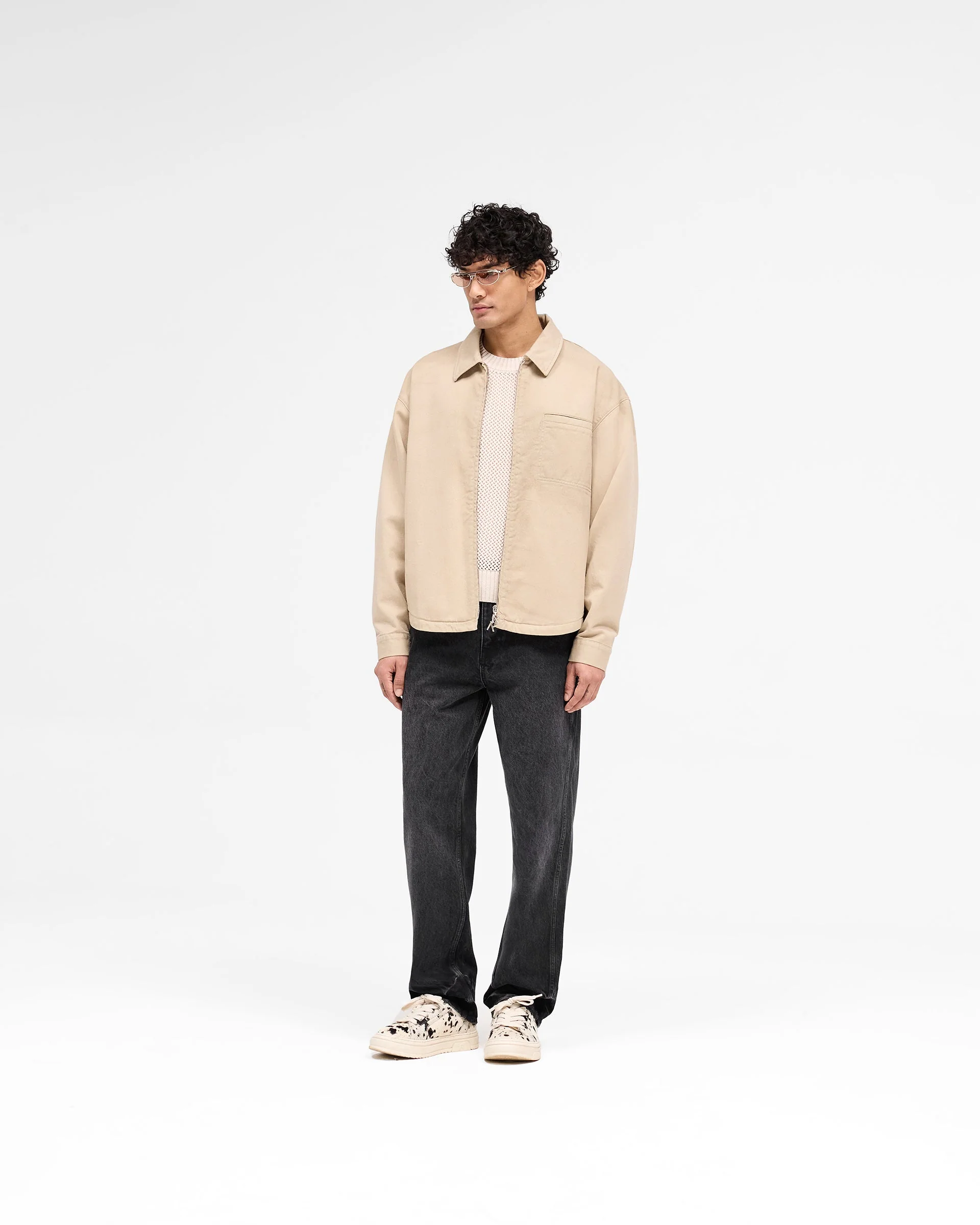 Cotton Zip Through Shirt - Beige - Image 7