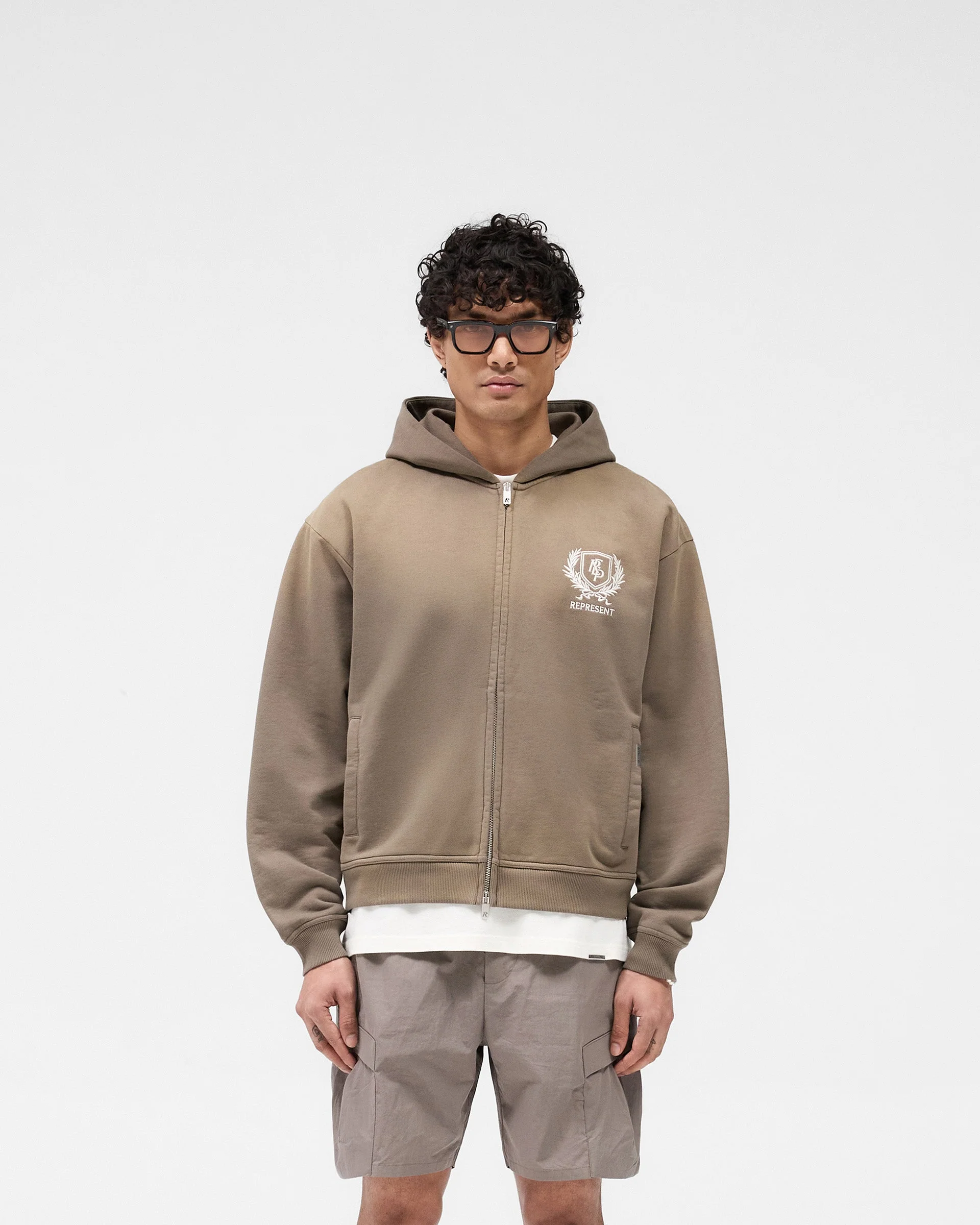 Crest Zip Up Hoodie - Dark Taupe - Image 3