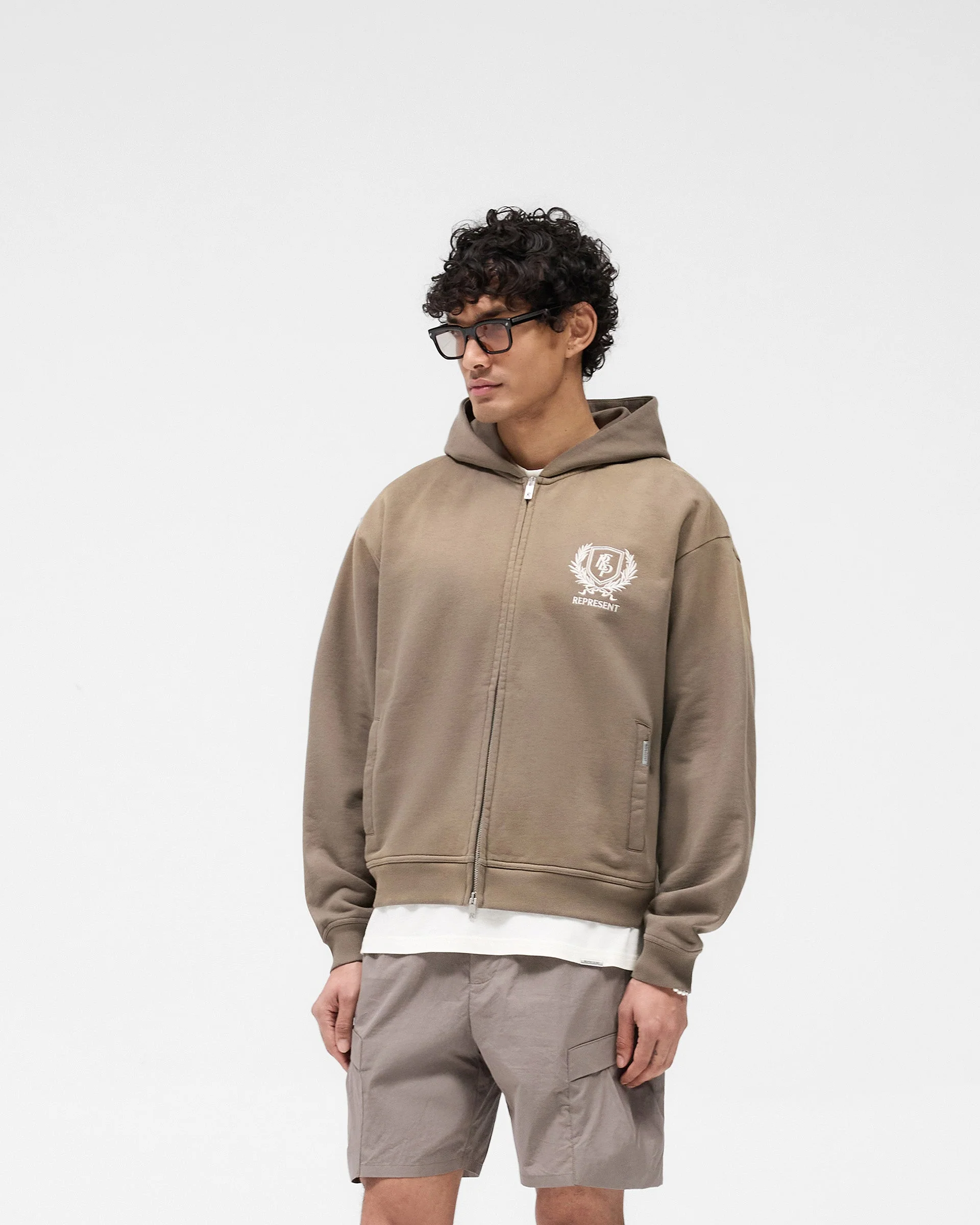Crest Zip Up Hoodie - Dark Taupe - Image 4
