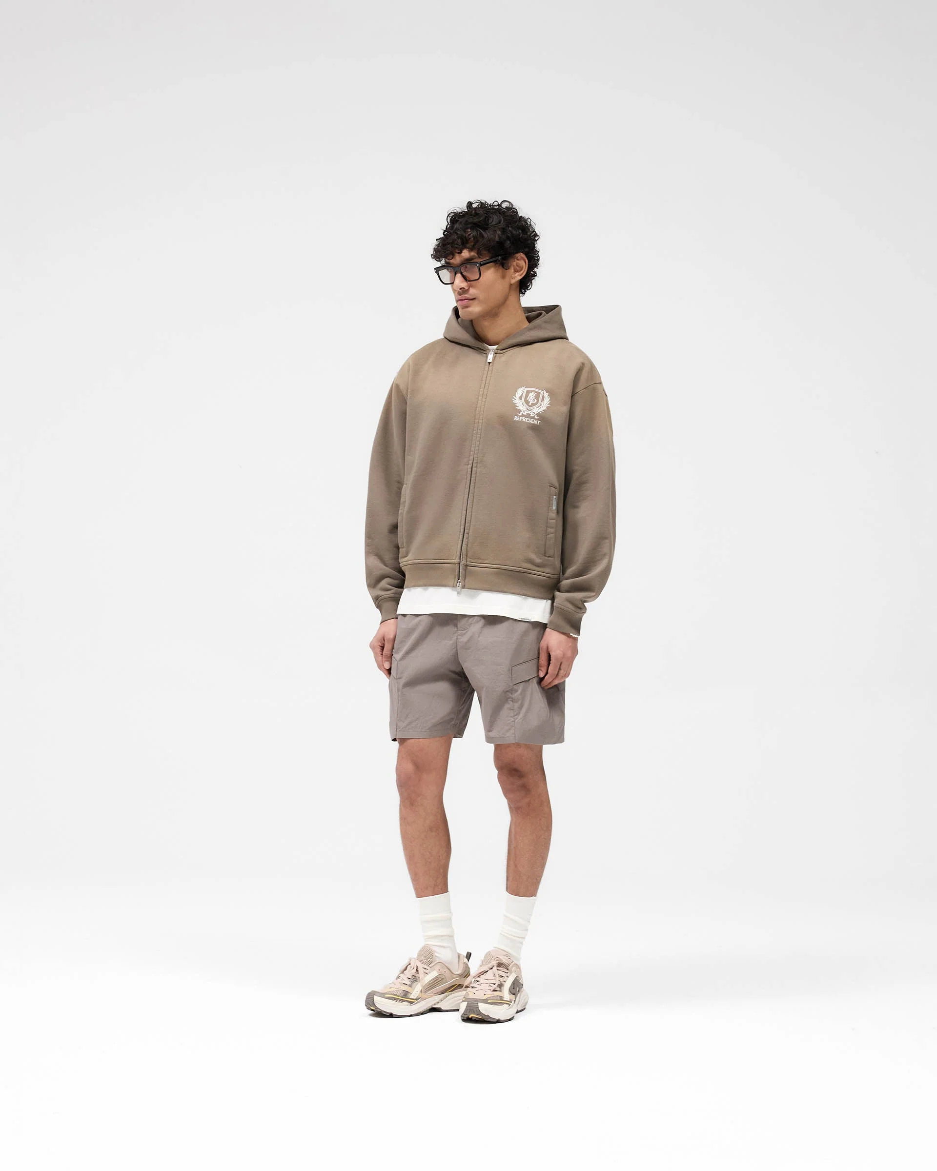 Crest Zip Up Hoodie - Dark Taupe - Image 7