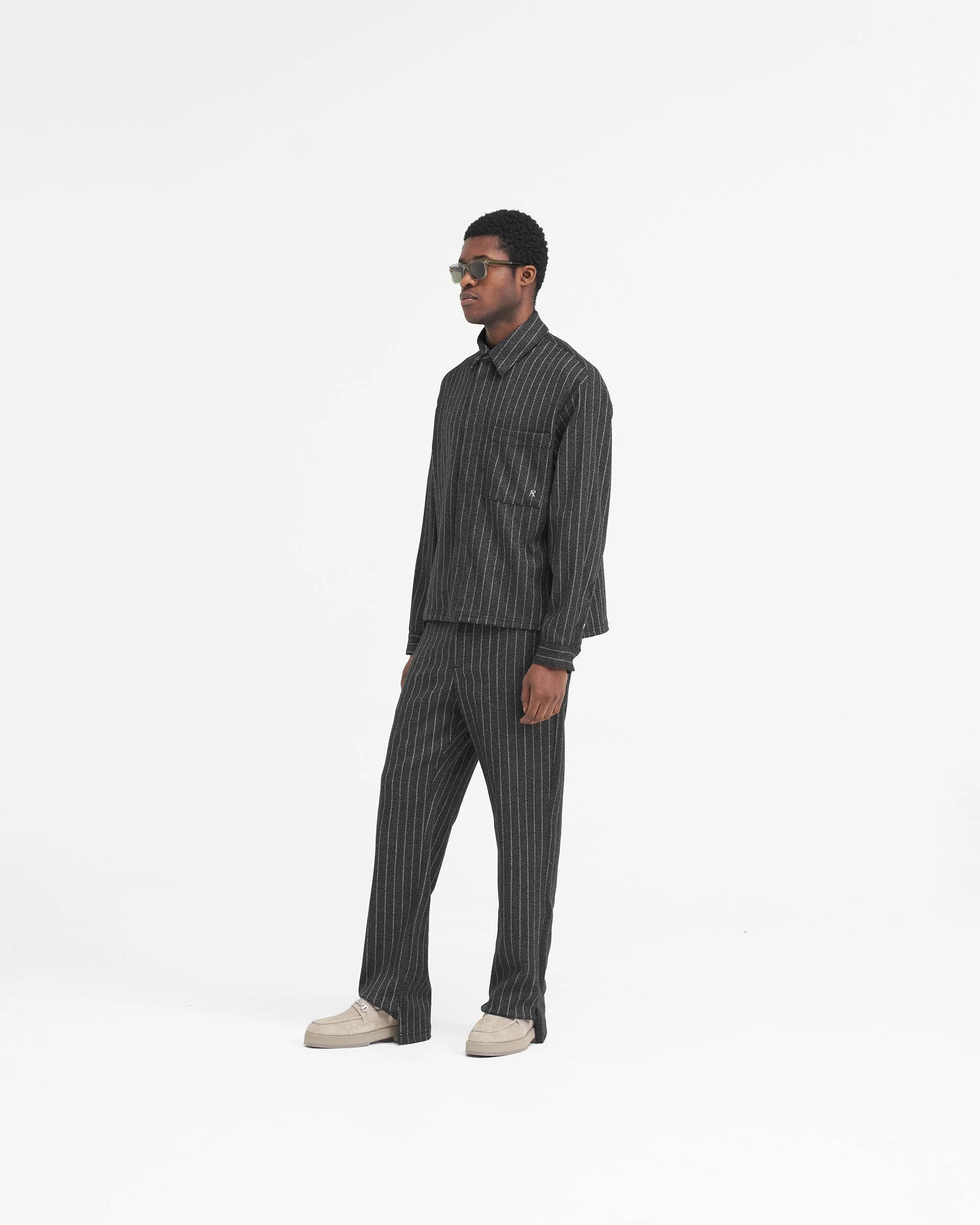 Cropped Dress Shirt - Black Pinstripe - Image 11