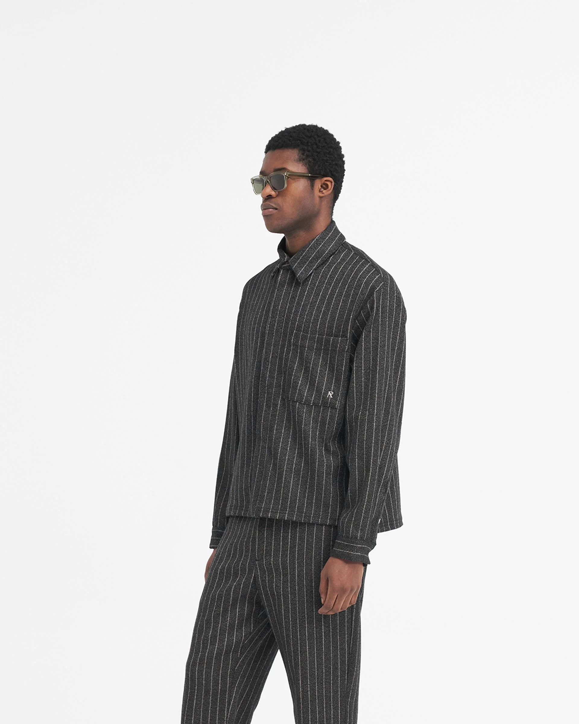 Cropped Dress Shirt - Black Pinstripe - Image 2
