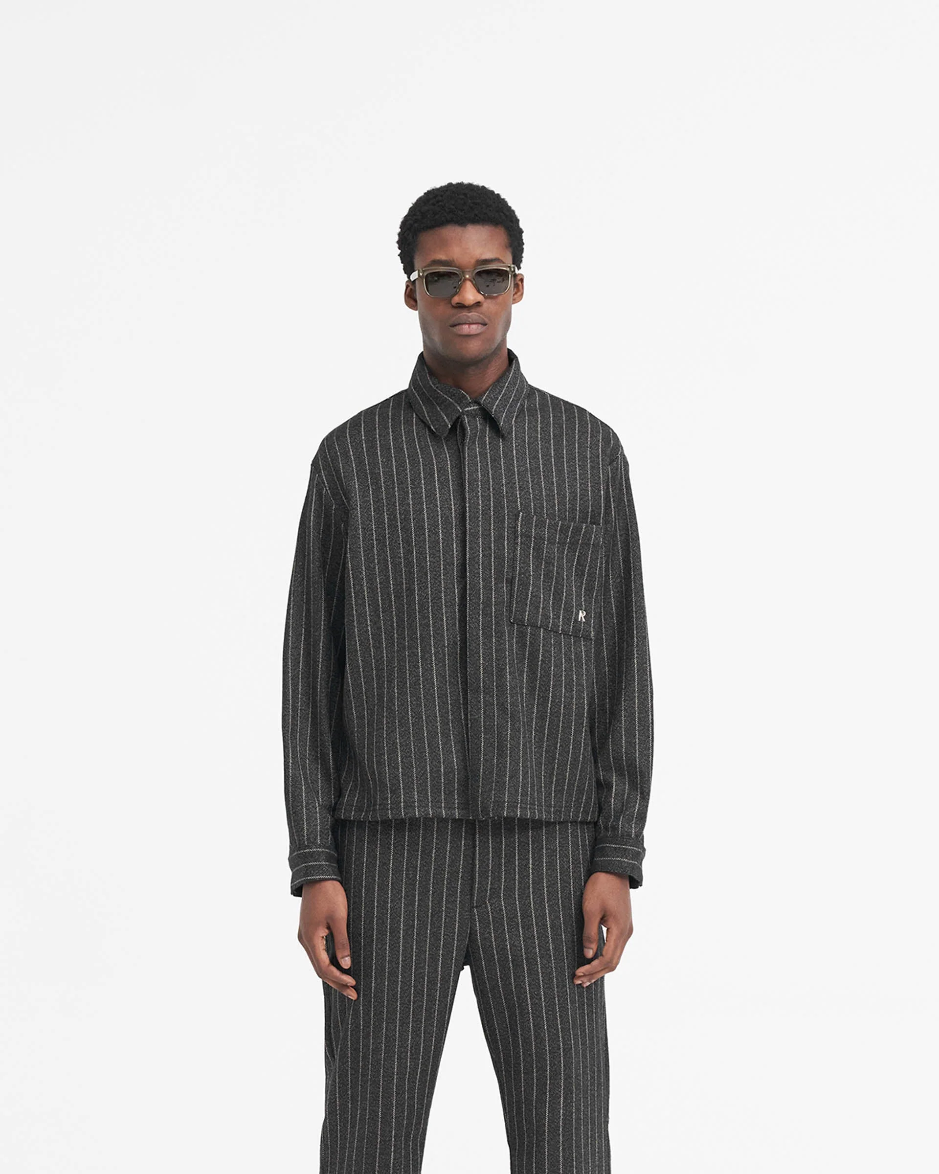 Cropped Dress Shirt - Black Pinstripe - Image 3