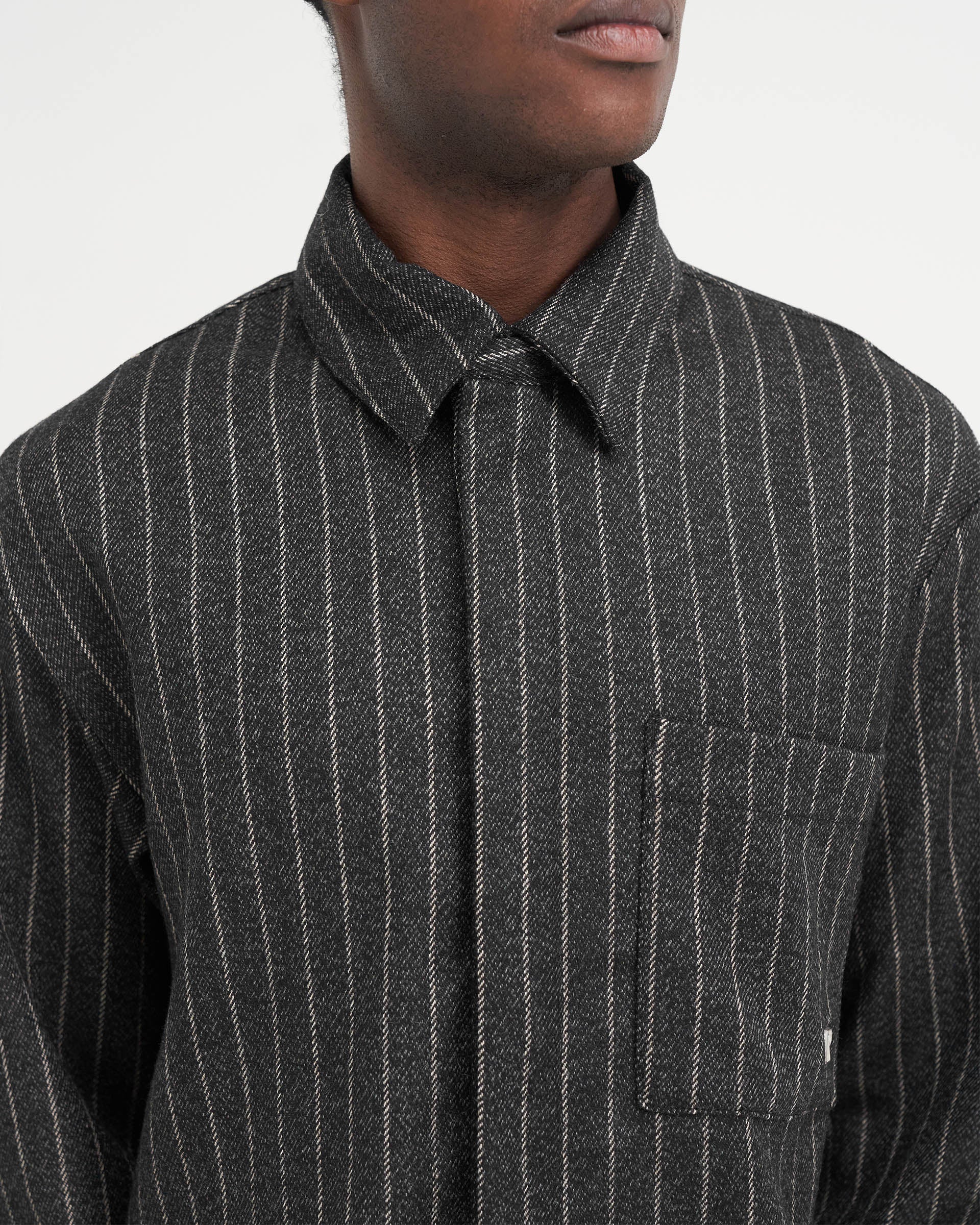 Cropped Dress Shirt - Black Pinstripe - Image 5