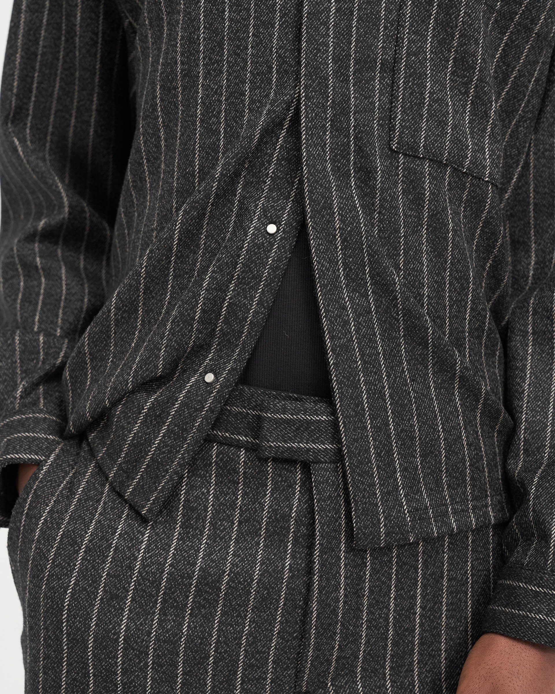 Cropped Dress Shirt - Black Pinstripe - Image 8
