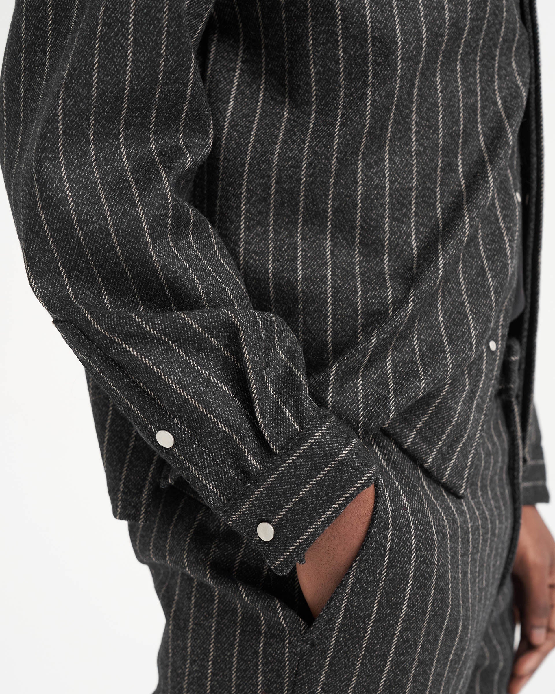Cropped Dress Shirt - Black Pinstripe - Image 9
