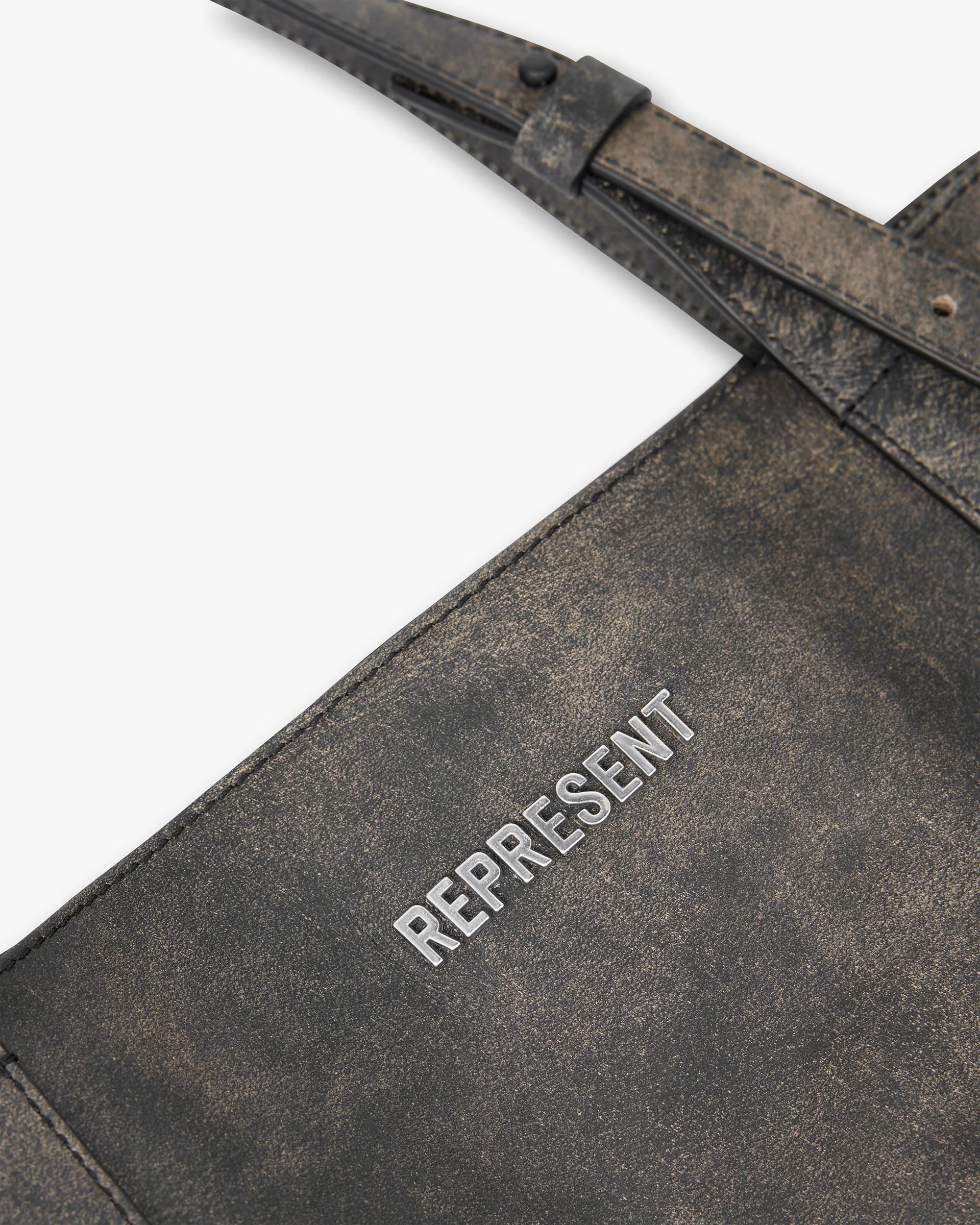 Distressed Leather Tote Bag - Brown - Image 3