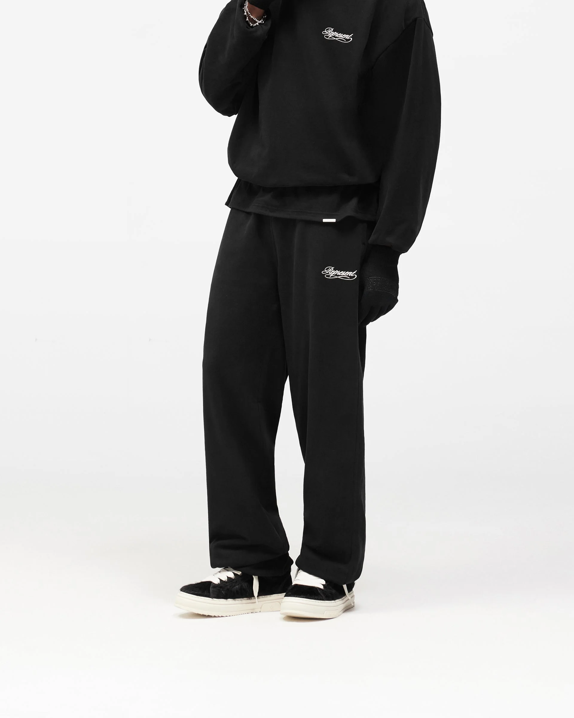 Dual Layer Script Sweatpants - Jet Black - Image 4