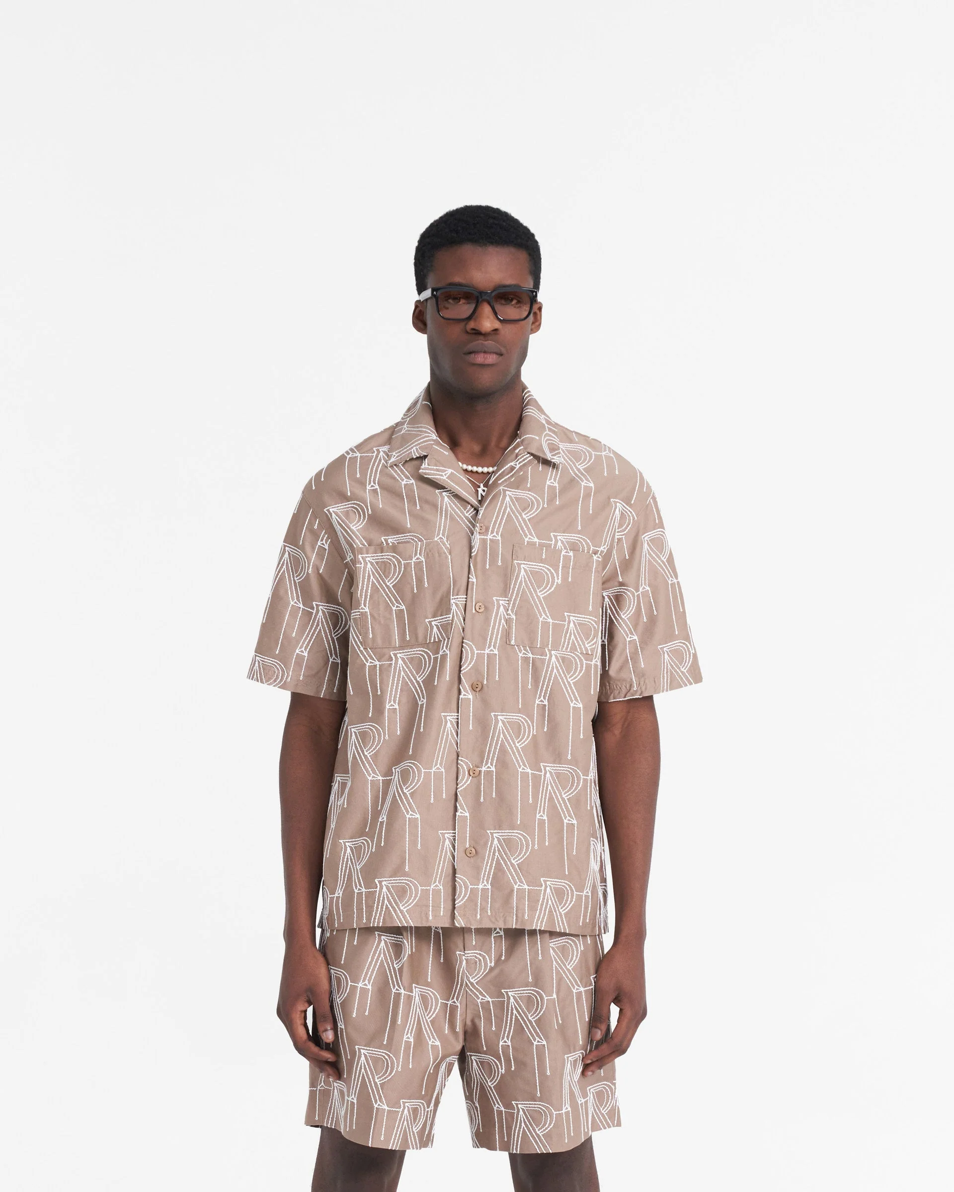 Embroidered Initial Overshirt - Washed Taupe - Image 3
