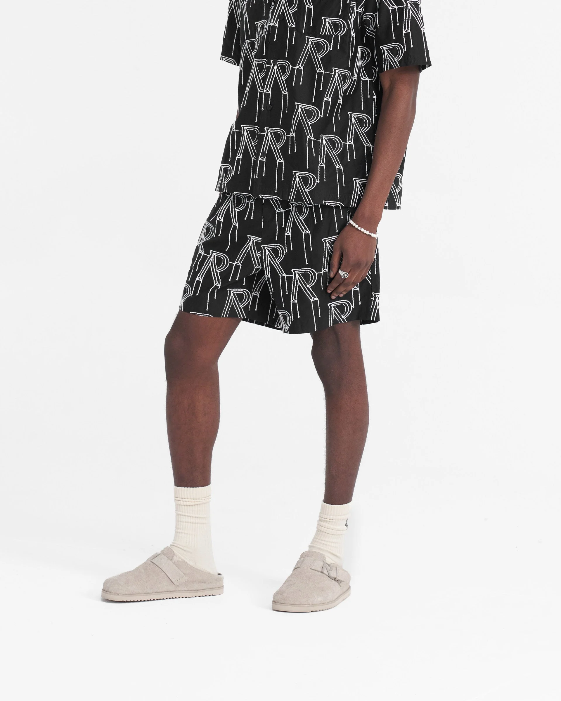 Embroidered Initial Tailored Short - Black - Image 2