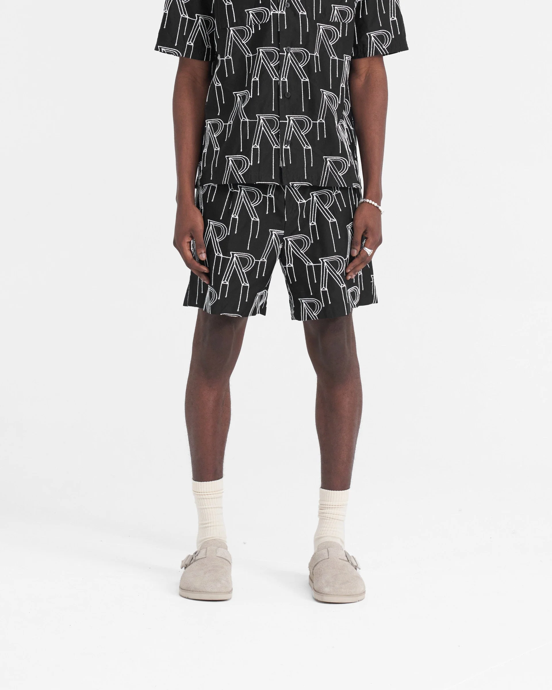 Embroidered Initial Tailored Short - Black - Image 3