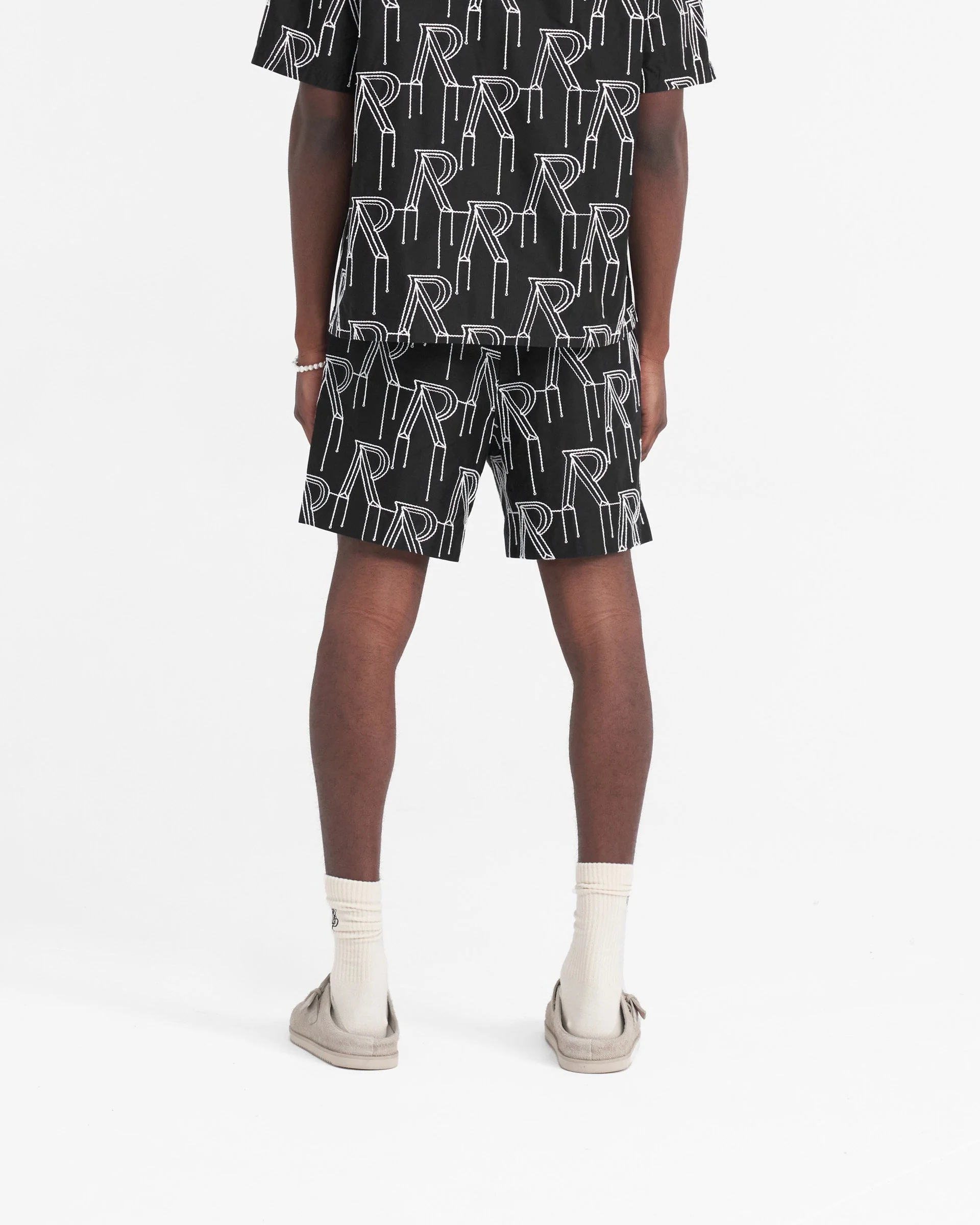 Embroidered Initial Tailored Short - Black - Image 4