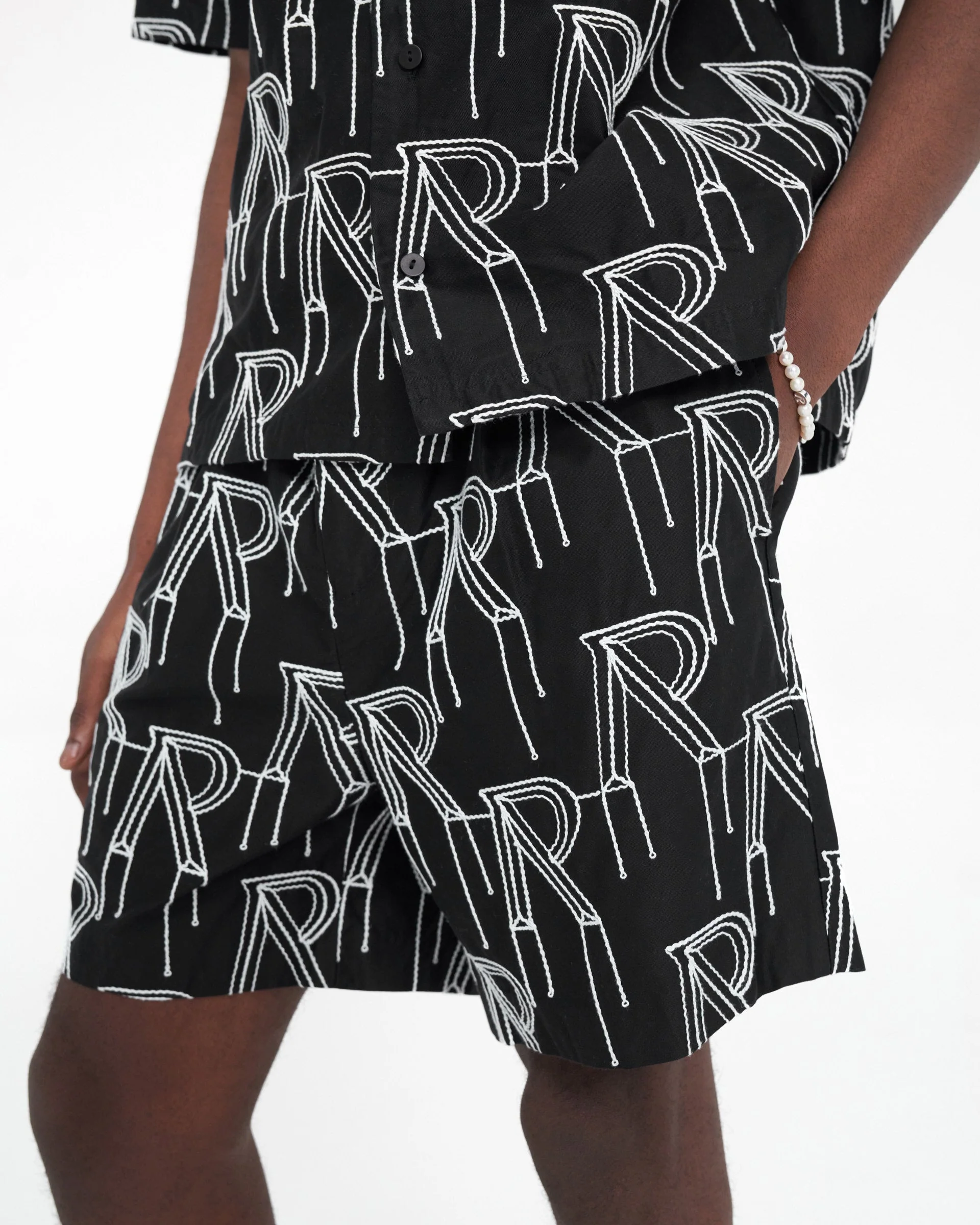 Embroidered Initial Tailored Short - Black - Image 5