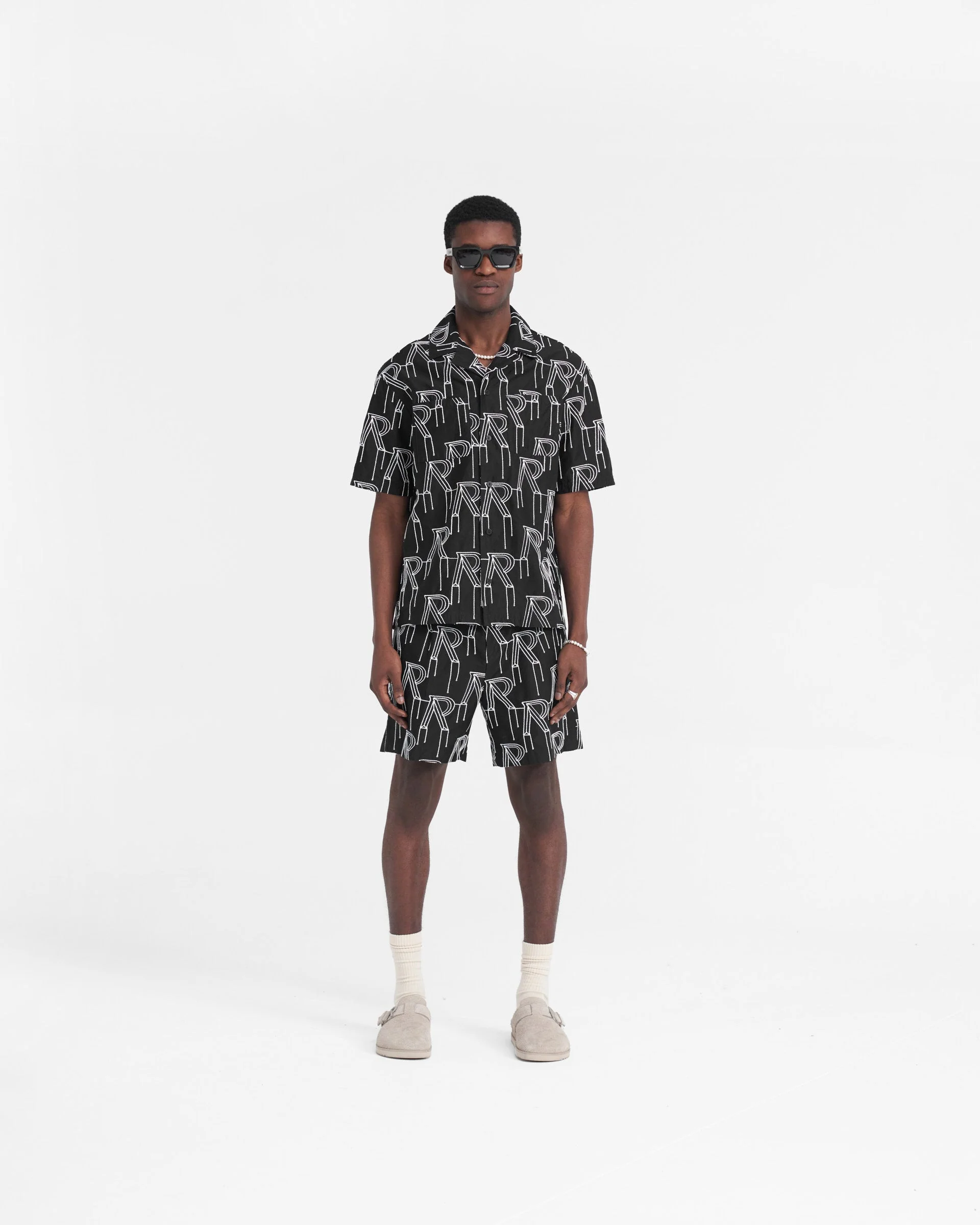 Embroidered Initial Tailored Short - Black - Image 6
