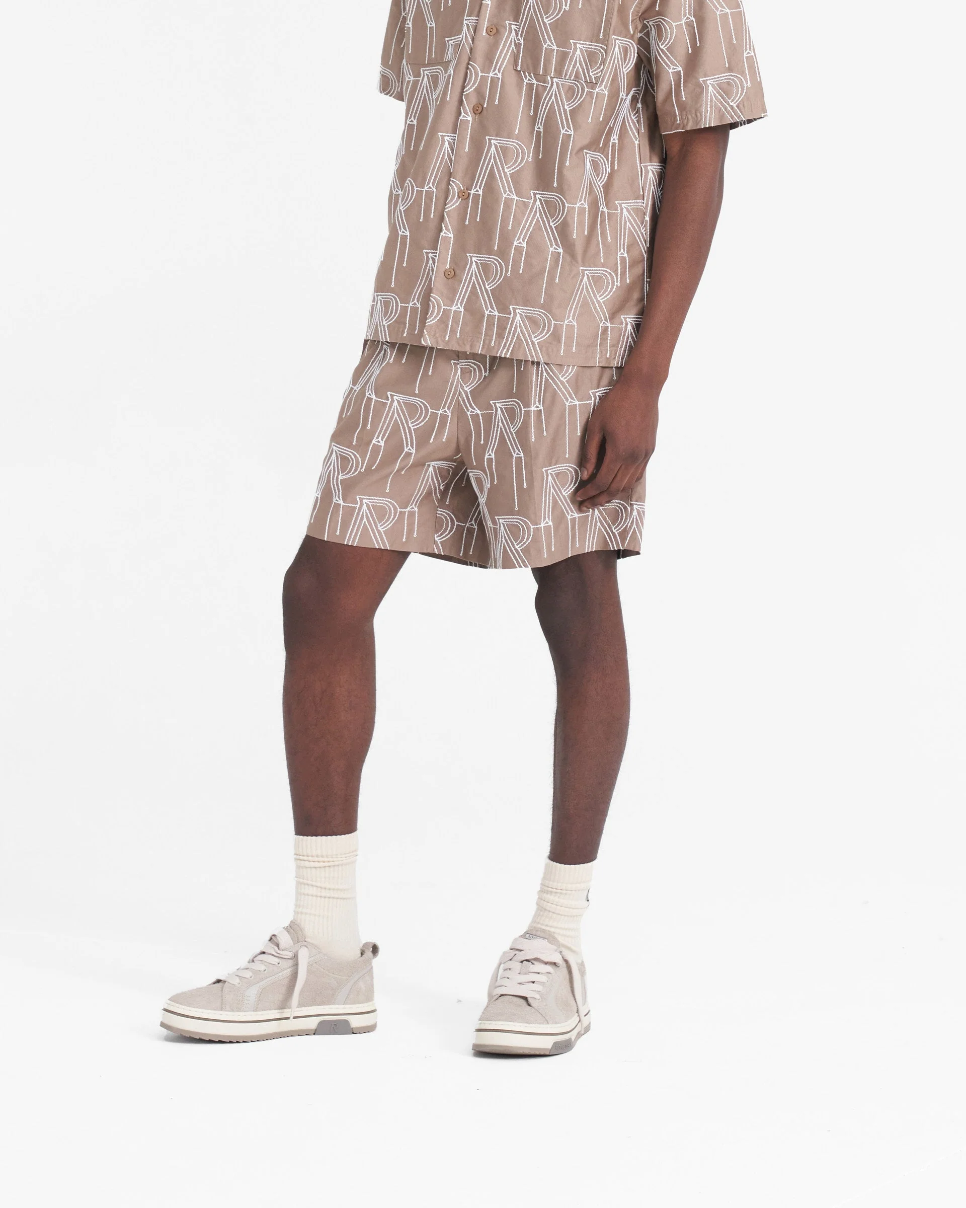 Embroidered Initial Tailored Short - Washed Taupe - Image 2