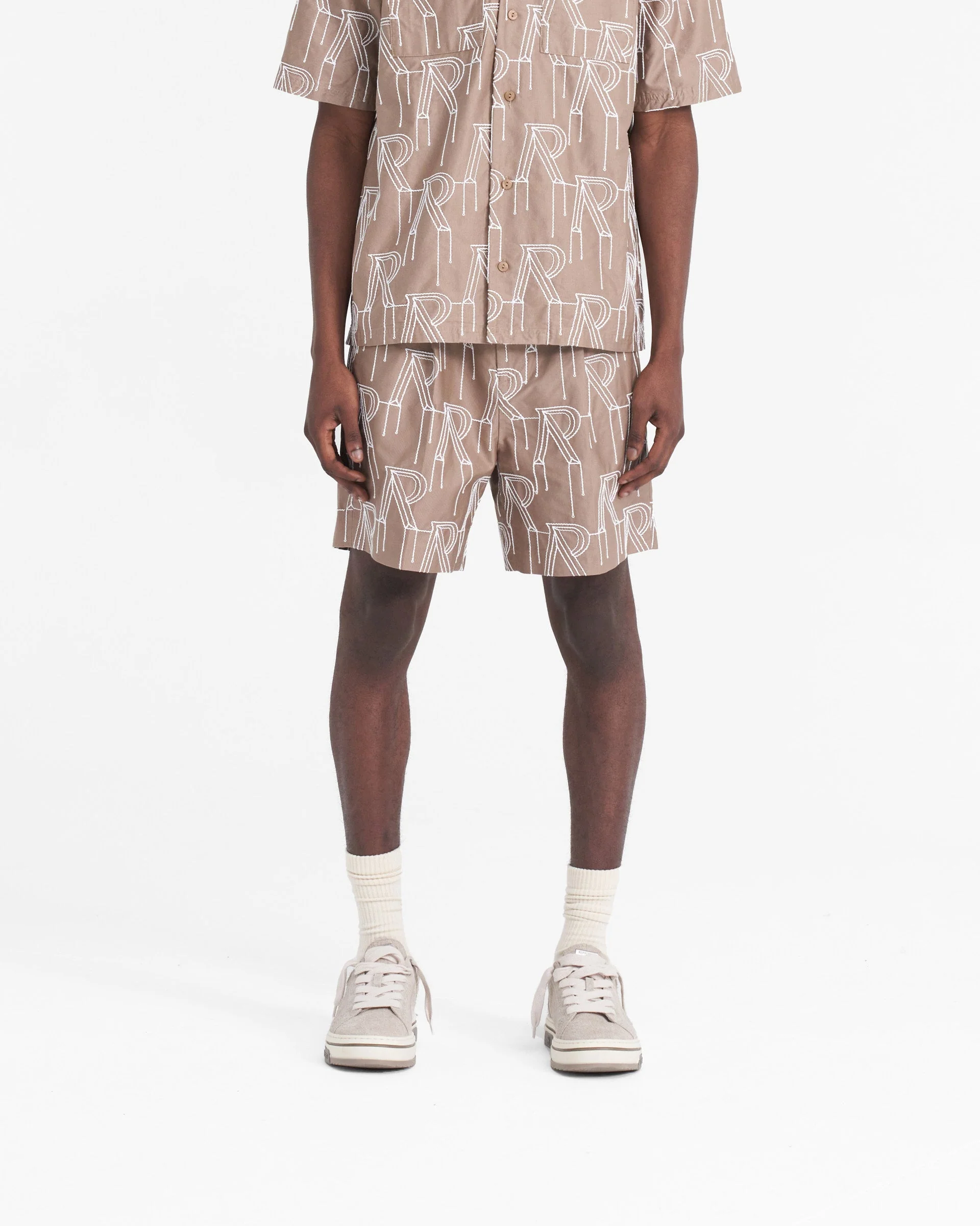 Embroidered Initial Tailored Short - Washed Taupe - Image 3