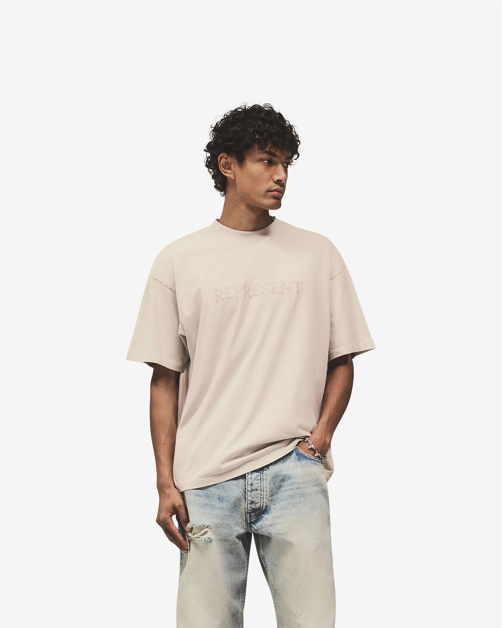 Embroidered Serif Logo T-Shirt - Concrete - Image 3