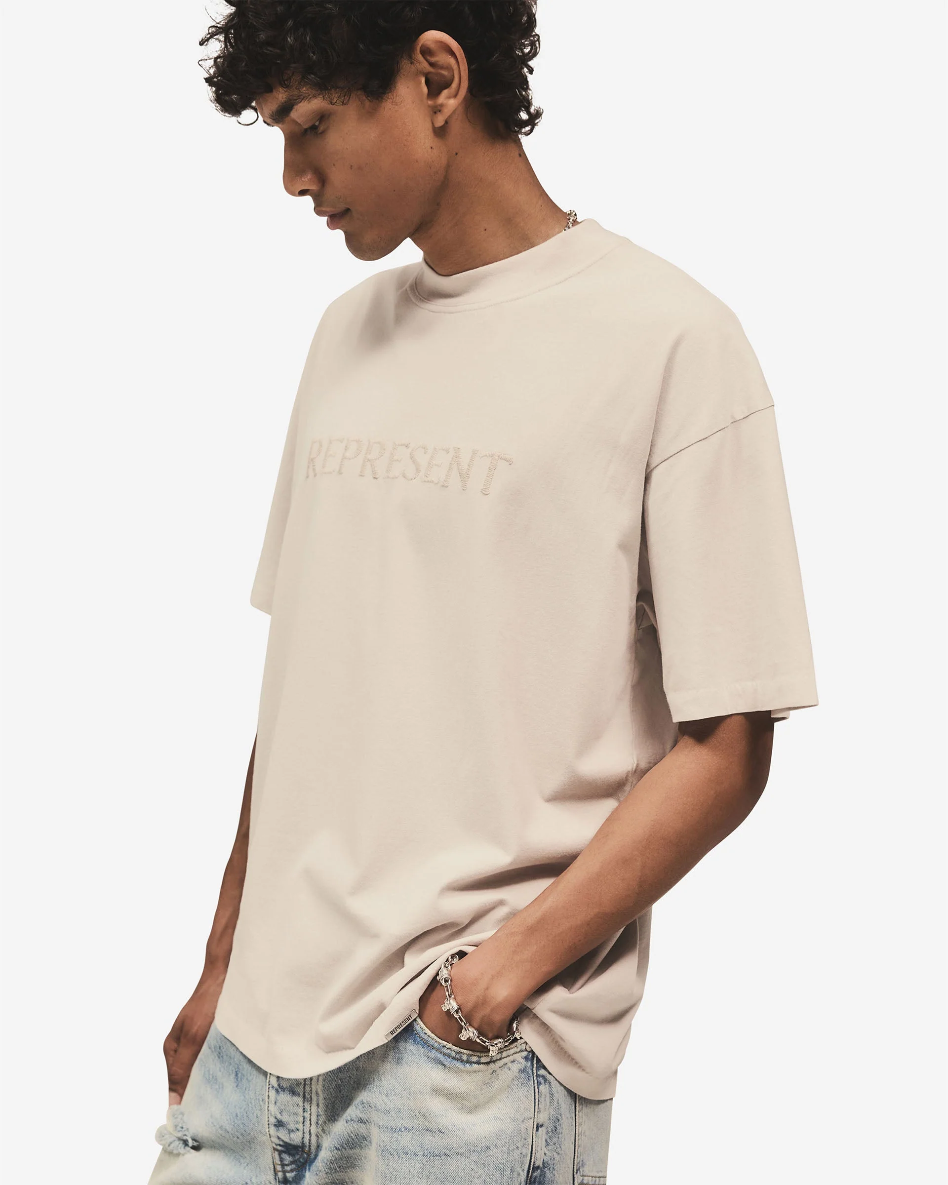 Embroidered Serif Logo T-Shirt - Concrete - Image 7