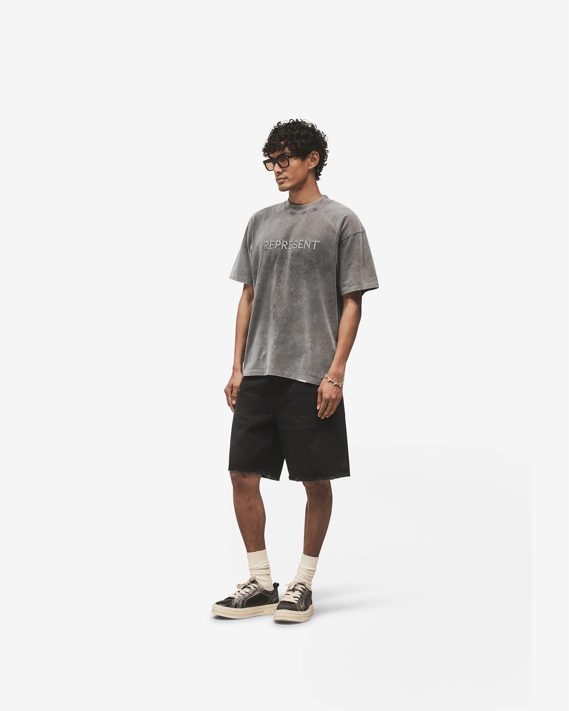 Embroidered Serif Logo T-Shirt - Vintage Grey - Image 10