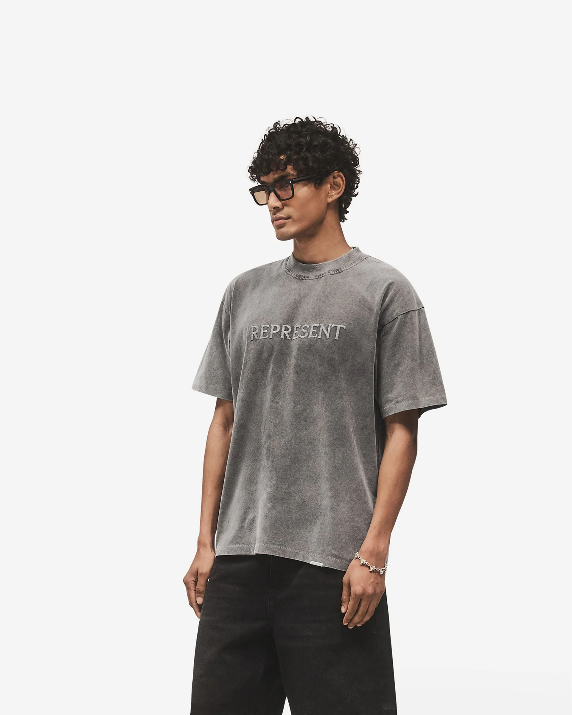 Embroidered Serif Logo T-Shirt - Vintage Grey - Image 2