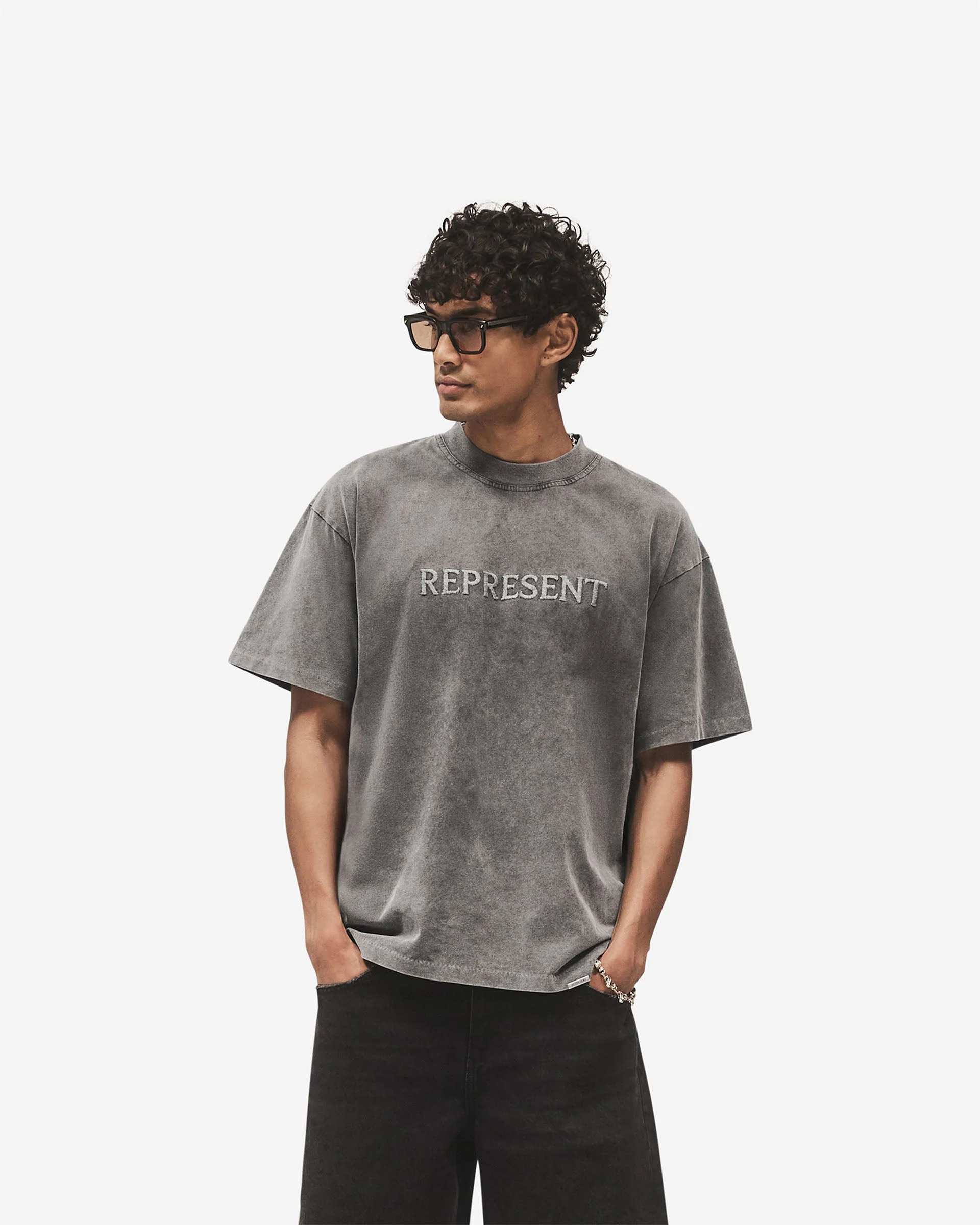 Embroidered Serif Logo T-Shirt - Vintage Grey - Image 3